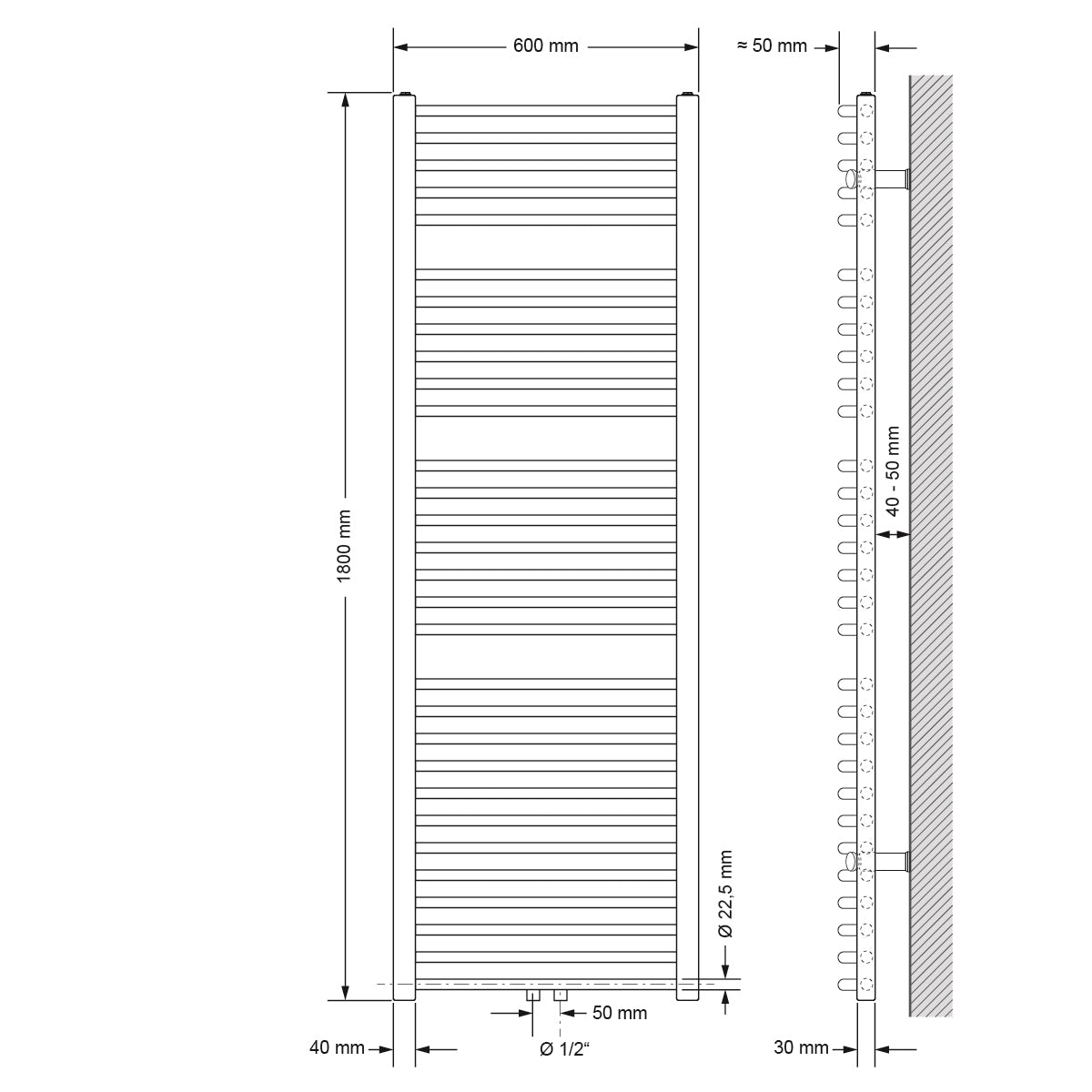 ECD Germany Sahara 600x1800 sèche-serviettes chromé cintré