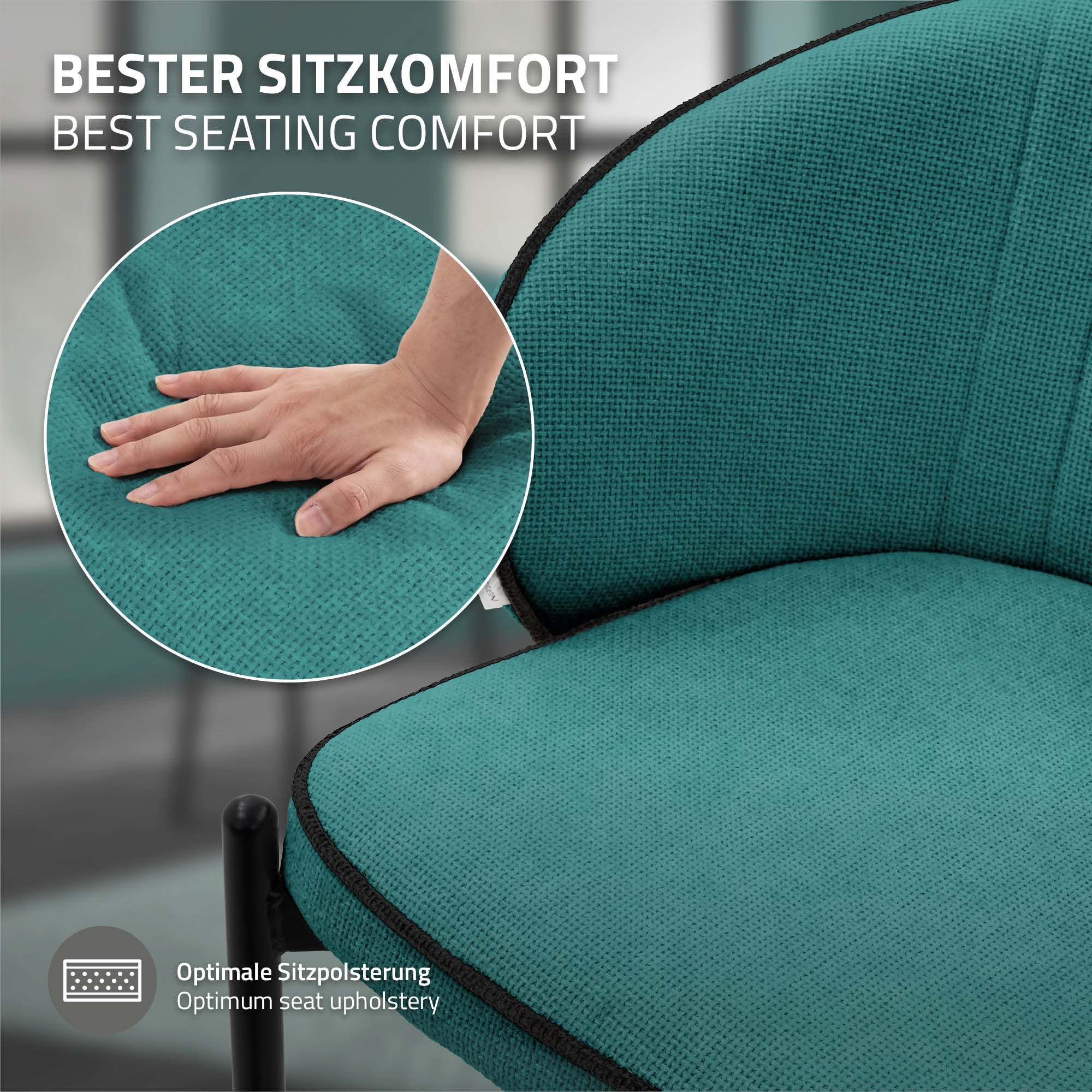 ECD Germany Chaise salle à manger Pétrole Tissu Lot de 2 120 kg