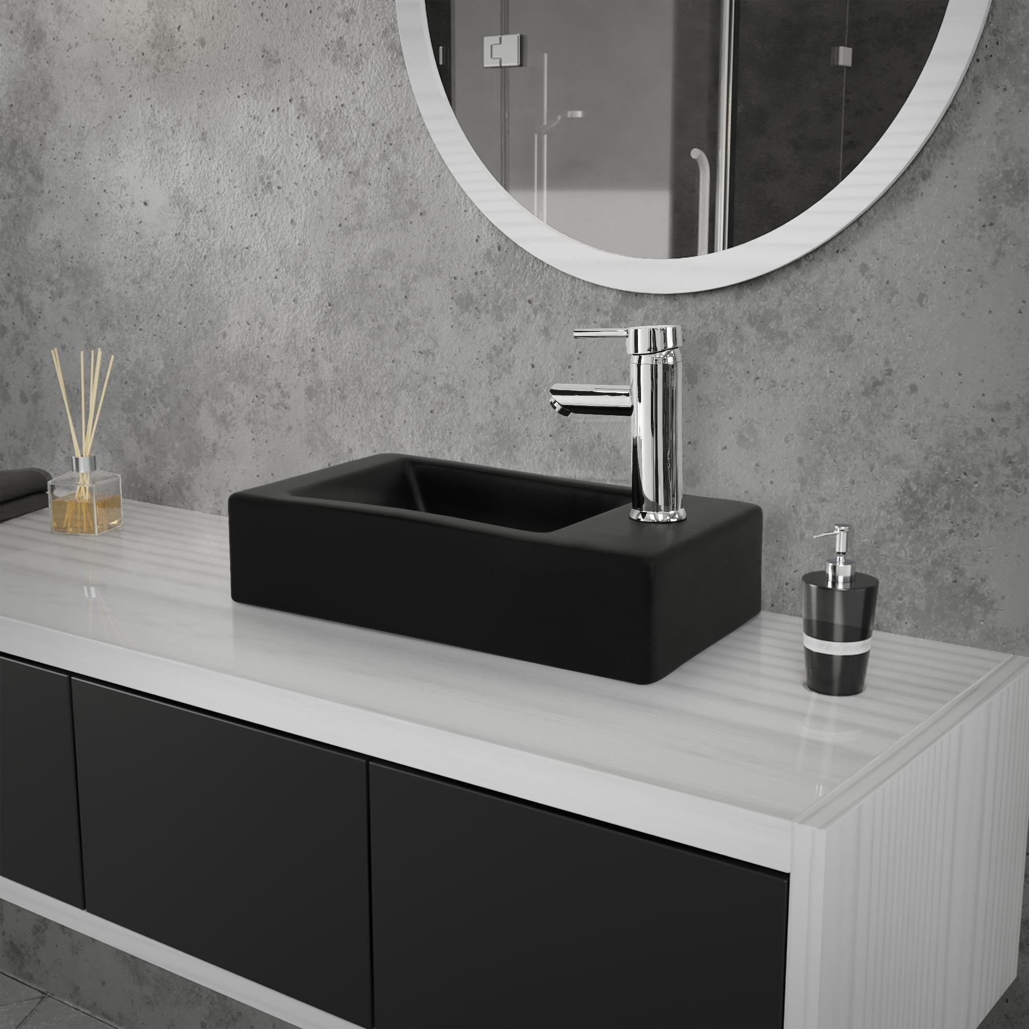 ECD Germany Sanitär vasque à poser céramique noire 46x26 cm bonde