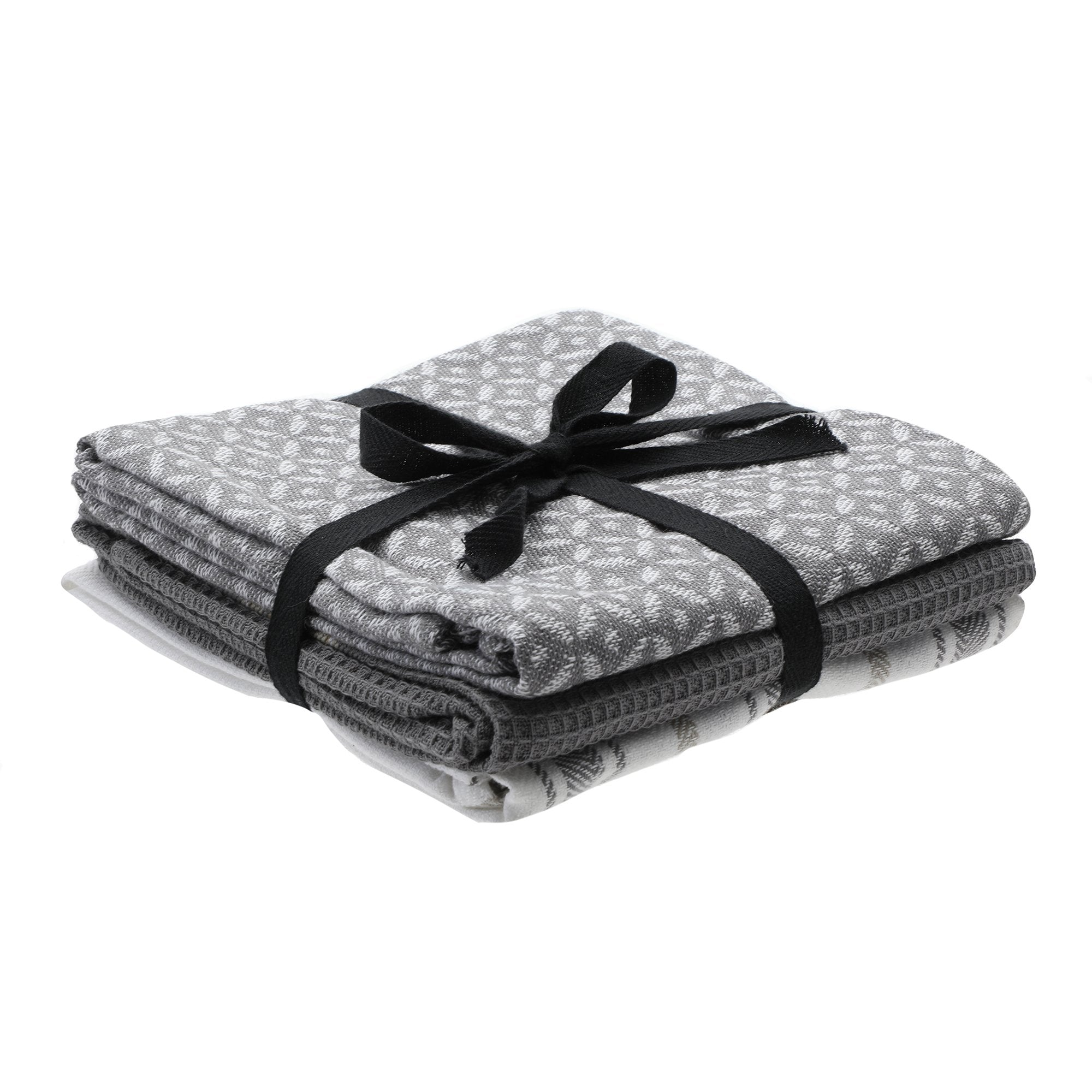 Stokomani Maison 3 torchons cuisine imprimés Noir coton