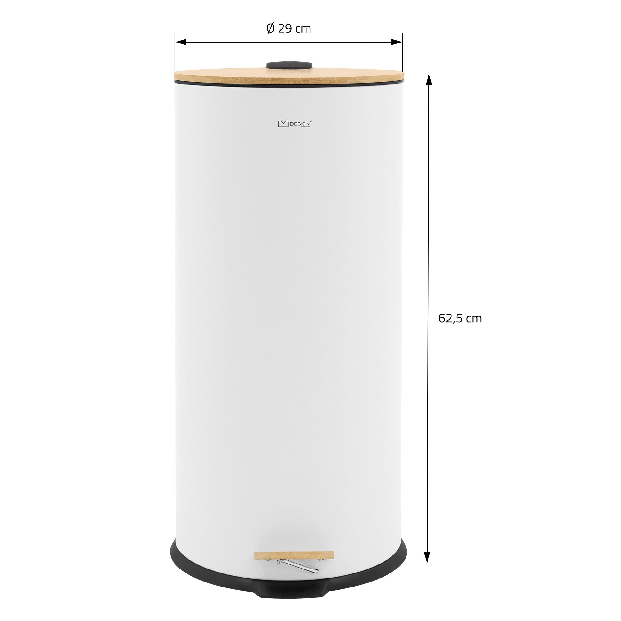 ECD Germany Möbel poubelle à pédale 30L blanche bambou