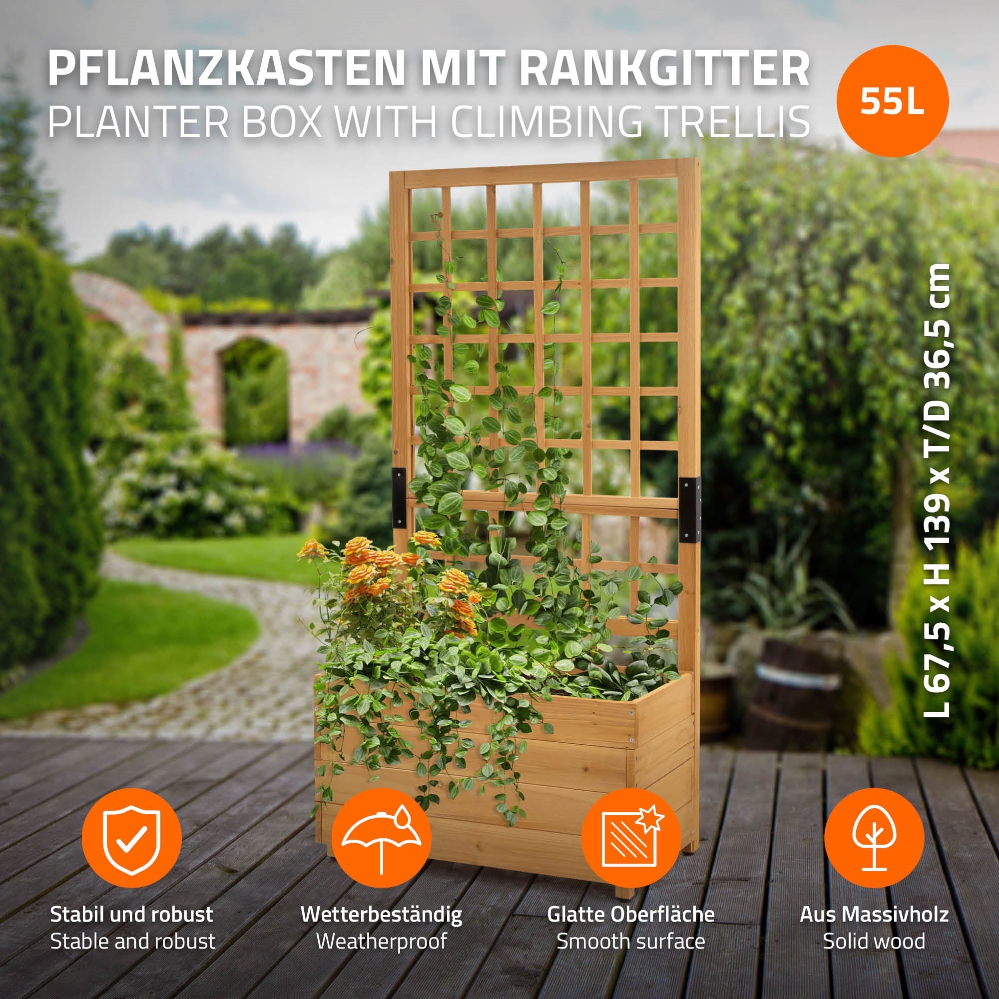 ECD Germany Garten Jardinière bois brun treillis 119cm à poser