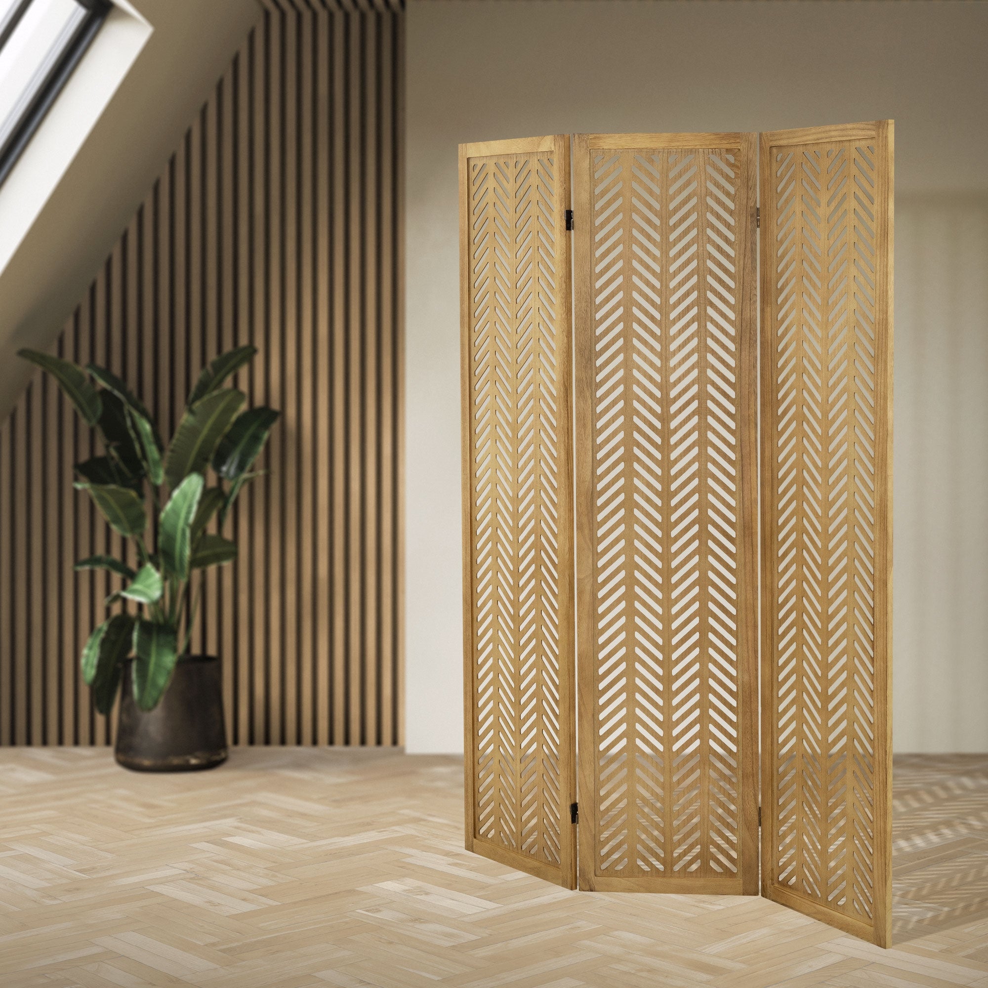 ECD Germany Kobe paravent bois 3 panneaux marron 170x121 cm