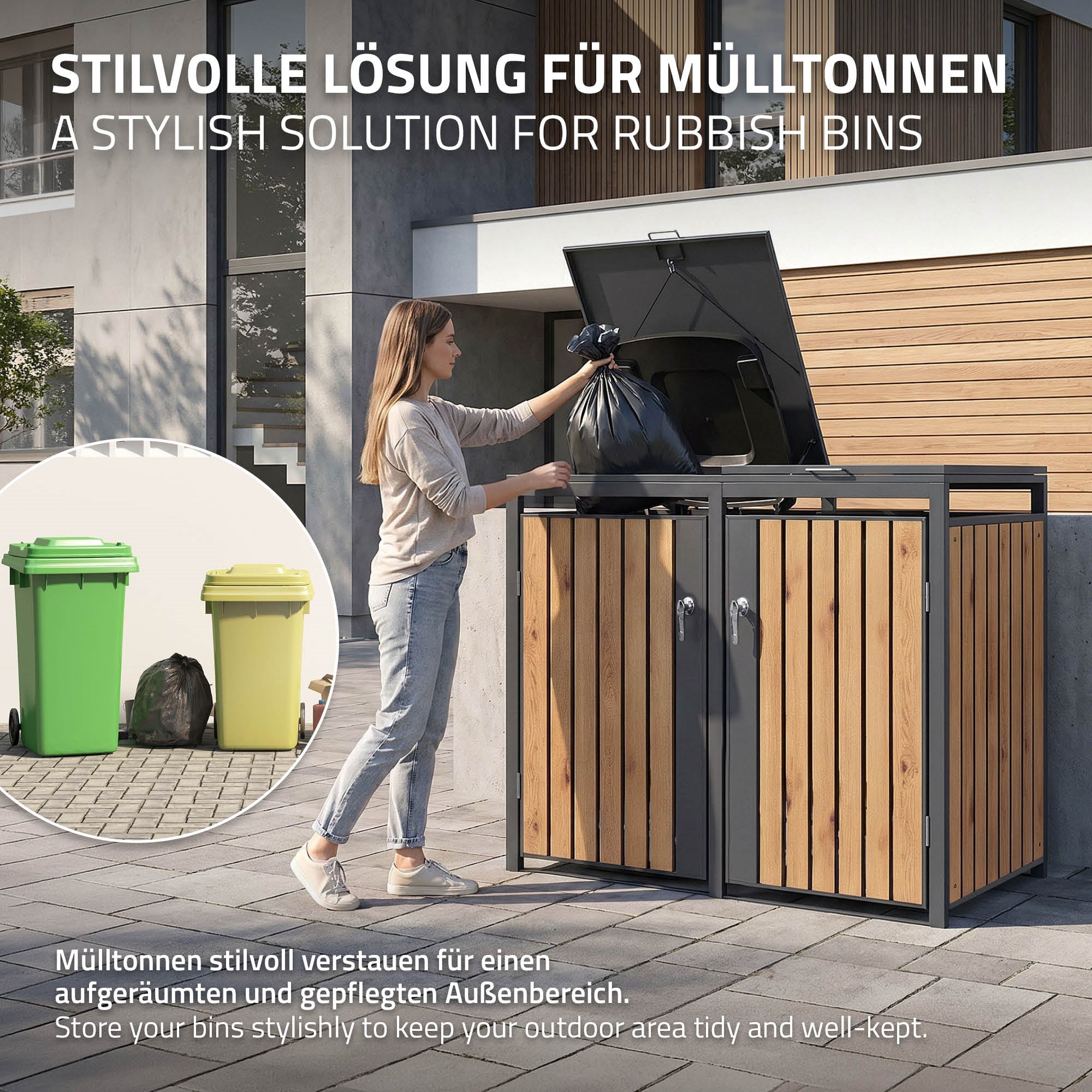 ECD Germany Garten Cache-poubelle 4x240L 264x80cm aspect chêne