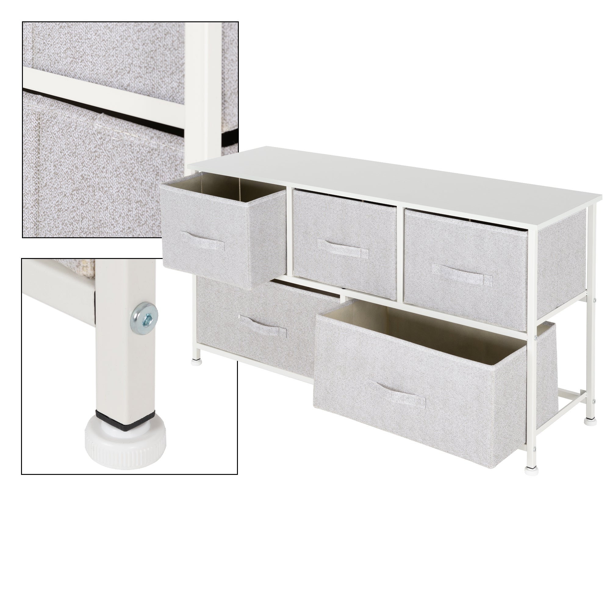 ECD Germany Möbel commode 5 tiroirs blanc tissu 100 cm
