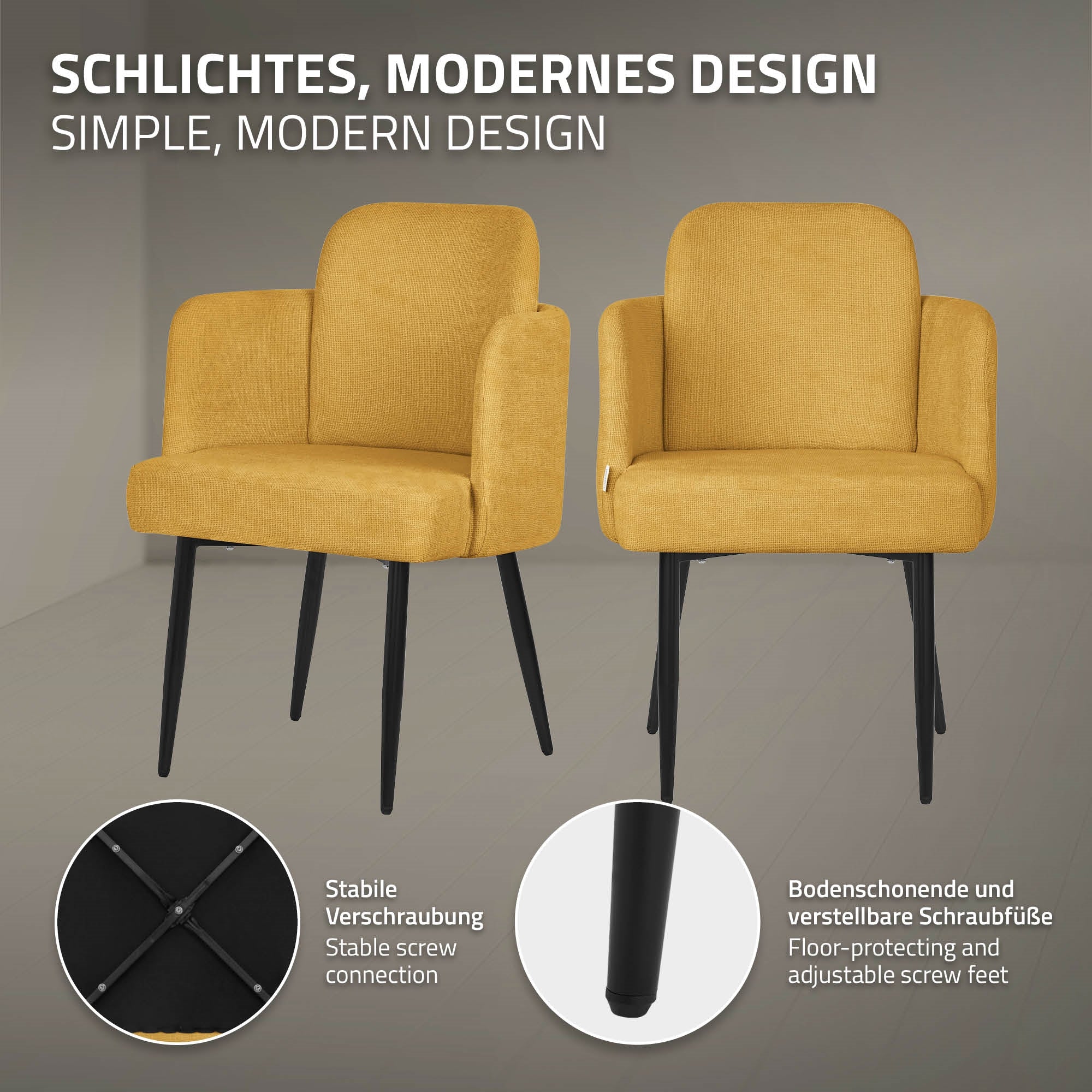 ECD Germany Möbel chaise moutarde tissu avec accoudoirs 1 pièce