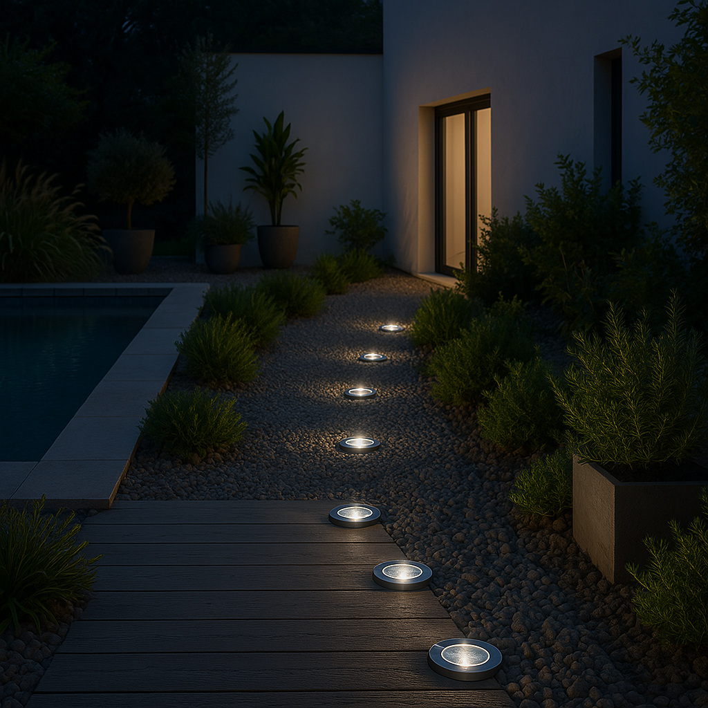 Red Deco Decky spots solaires x8 inox rond LED blanc 12cm