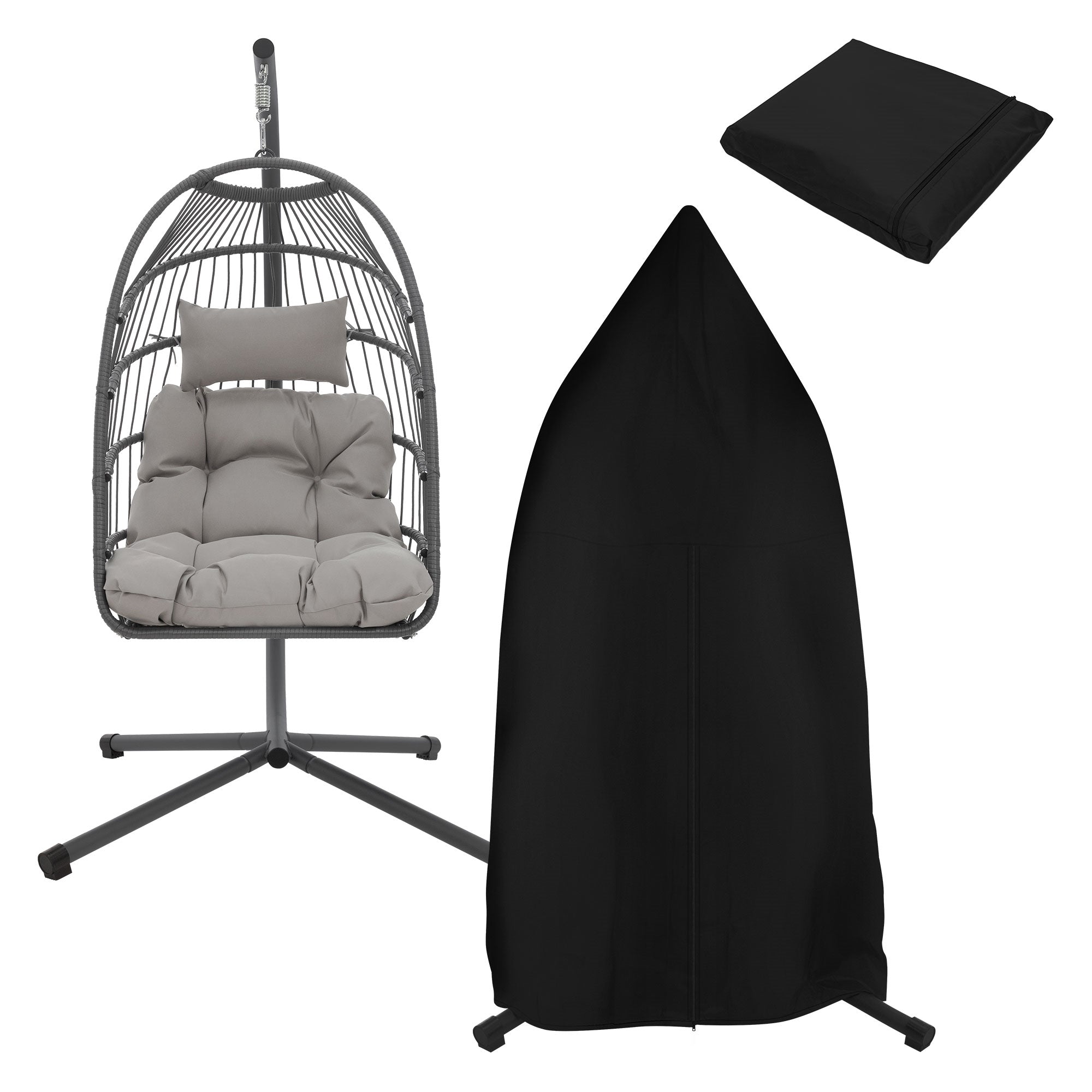 ECD Germany Fauteuil suspendu polyester gris foncé 100x105x195 coussin