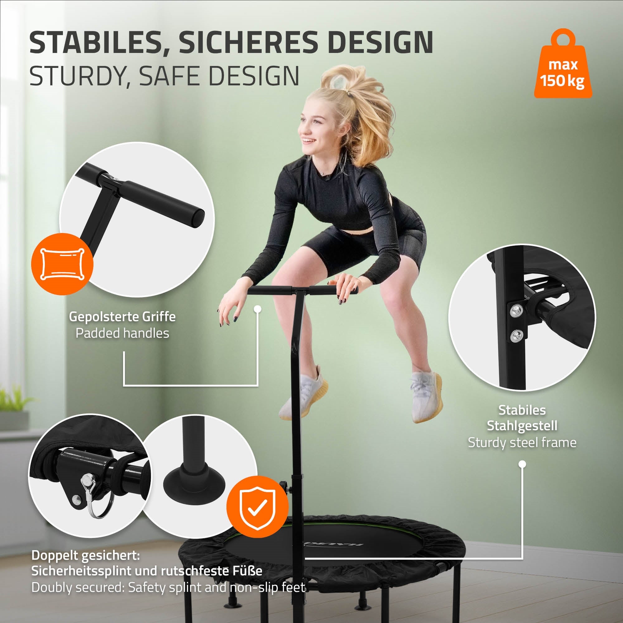 ECD Germany Hauki trampoline 102 cm vert avec barre