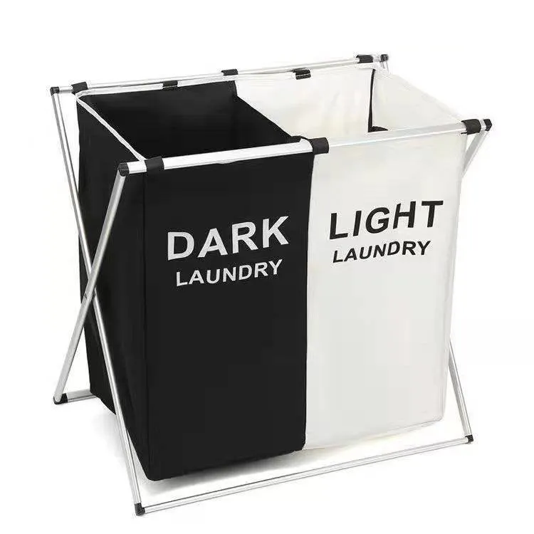 Stokomani Maison panier à linge 2 compartiments noir et blanc