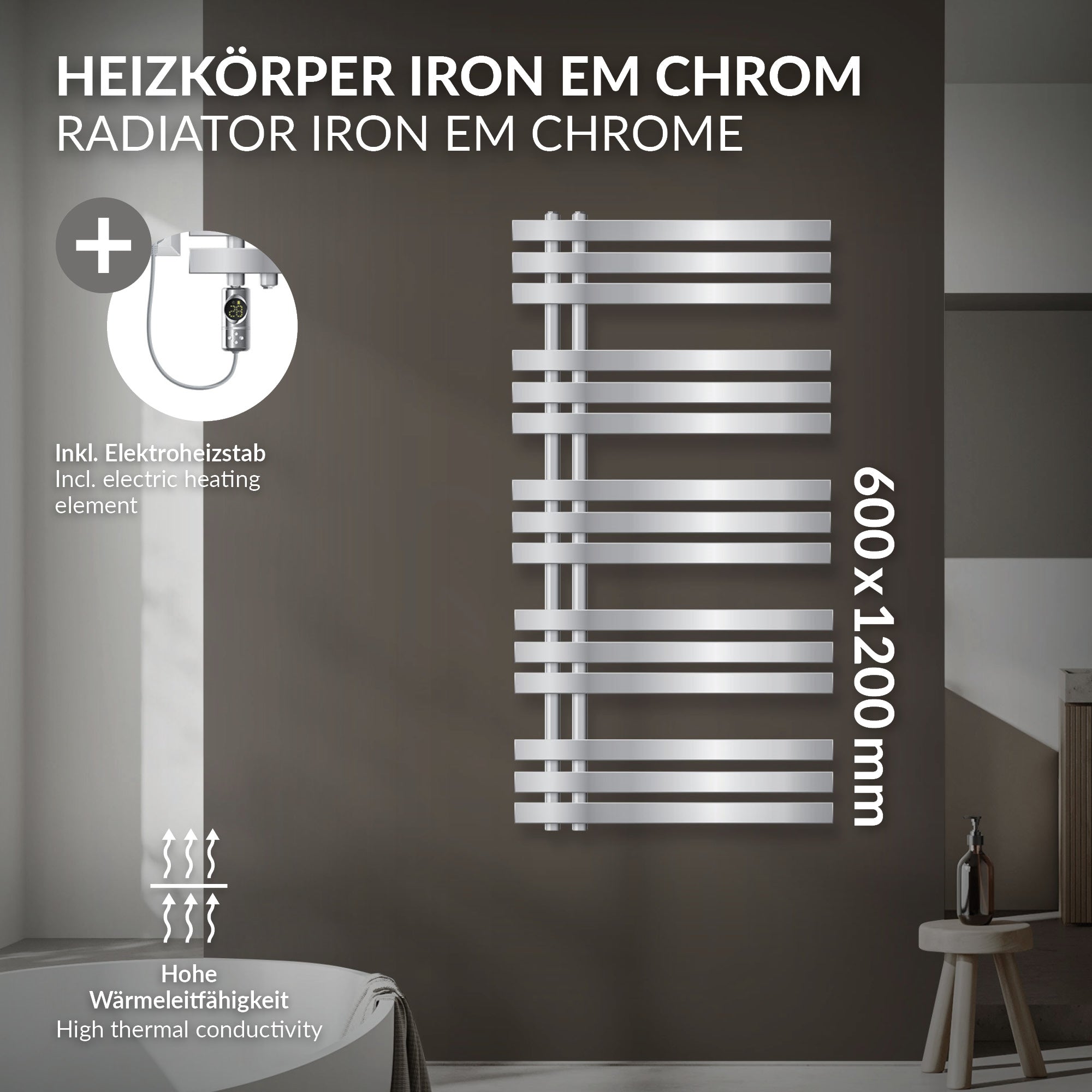 ECD Germany LuxeBath radiateur sèche-serviettes 600x1200 chromé 1200W