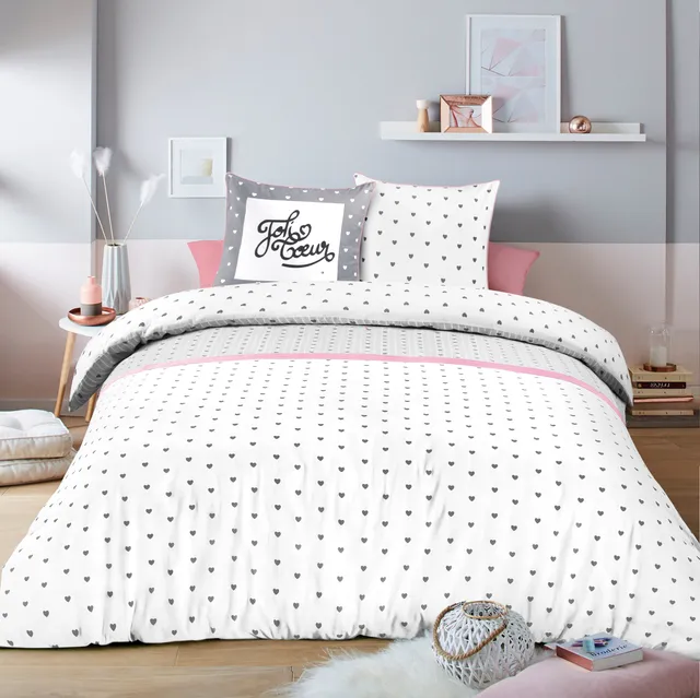 Stokomani Maison parure housse de couette 240x220 grise 3 pièces