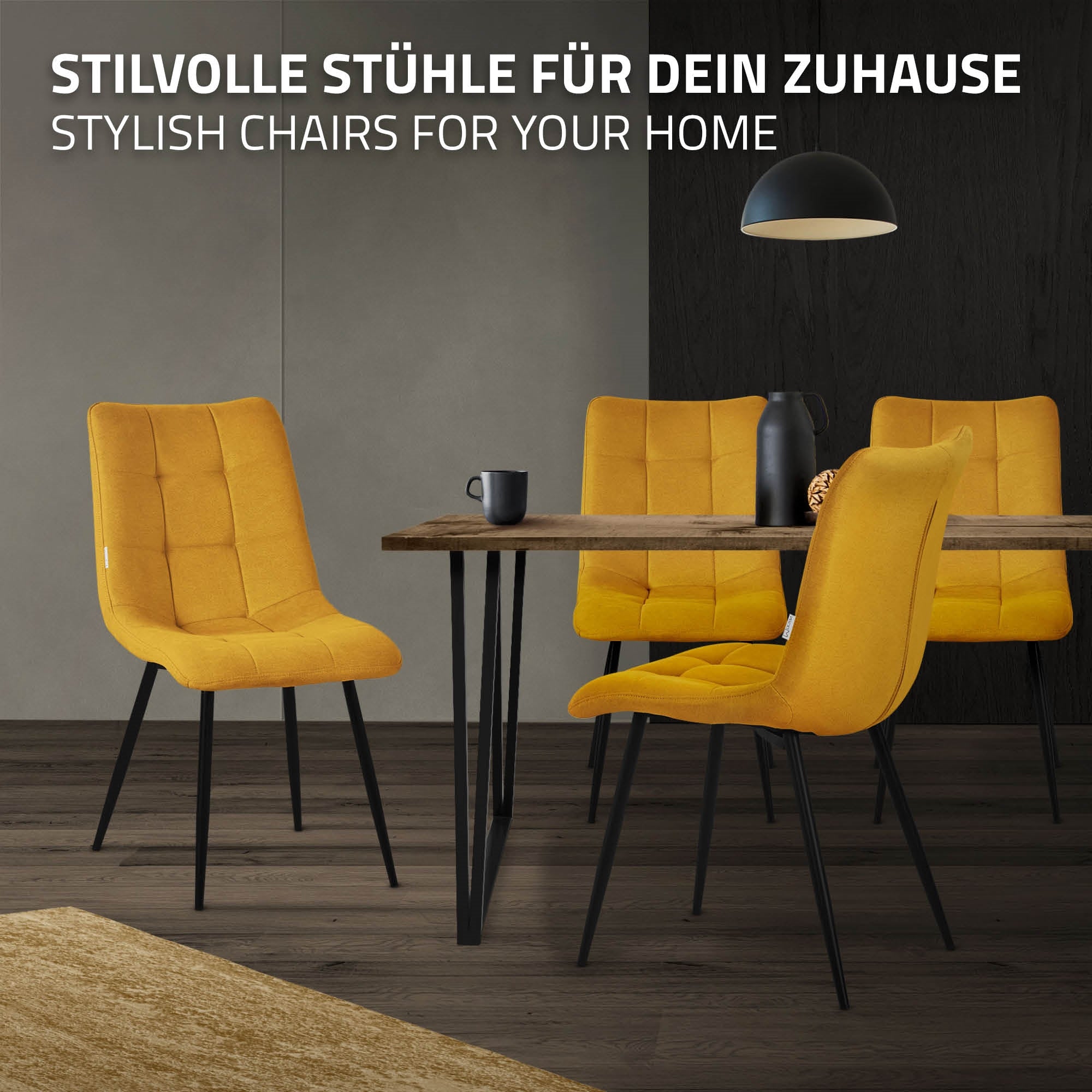 ECD Germany chaises salle à manger moutarde x2 polyester