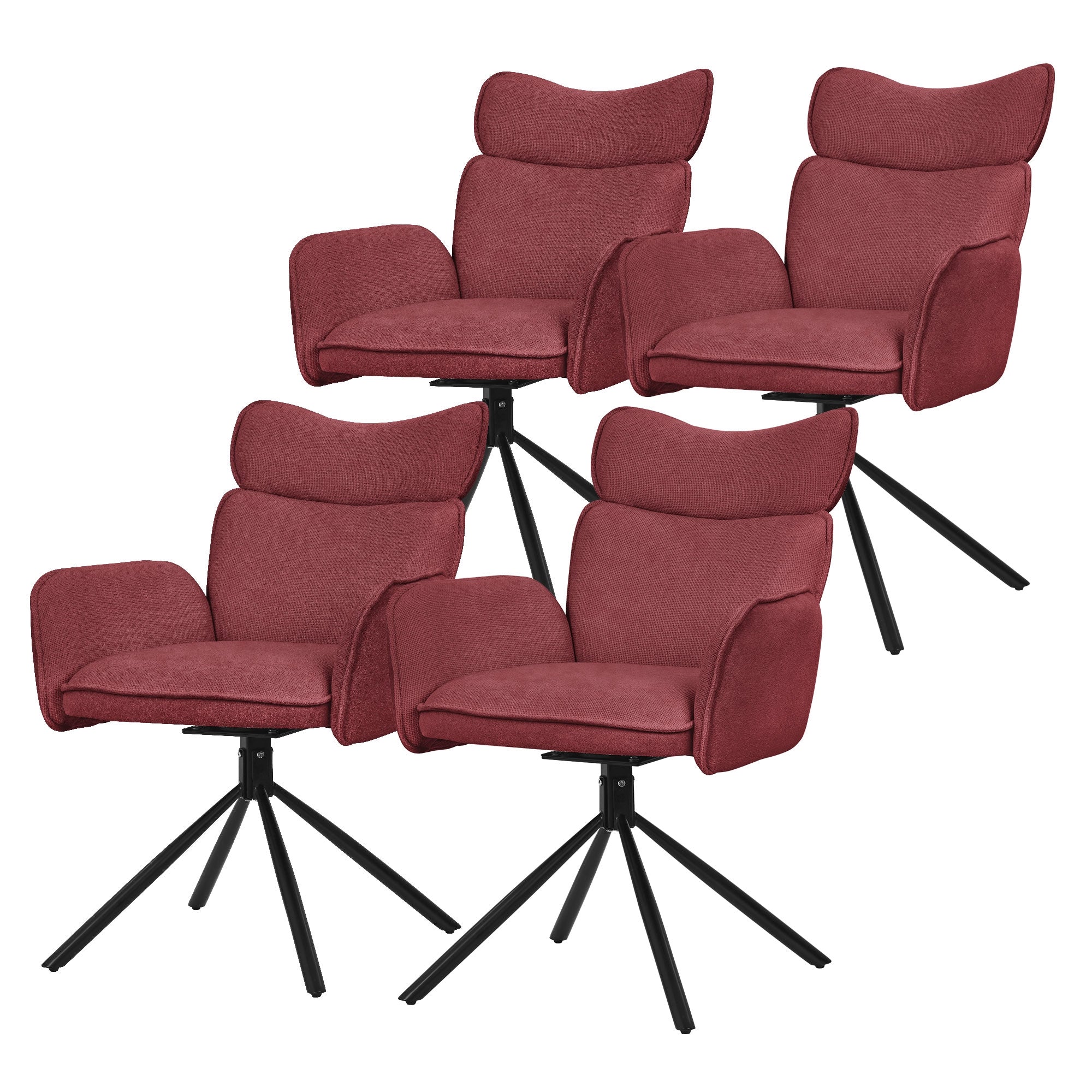 ECD Germany Möbel lot 4 chaises pivotantes rouge 360° tissu