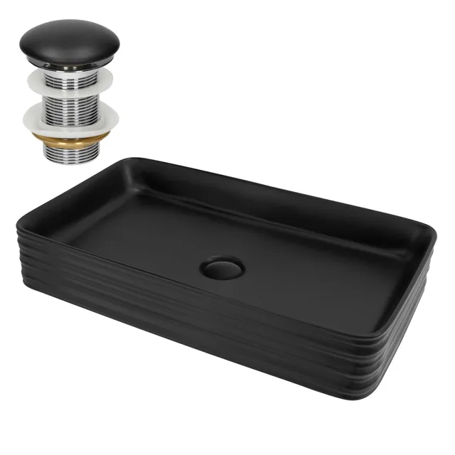 ECD Germany Sanitär vasque 68x38 cm noir céramique sans trop-plein