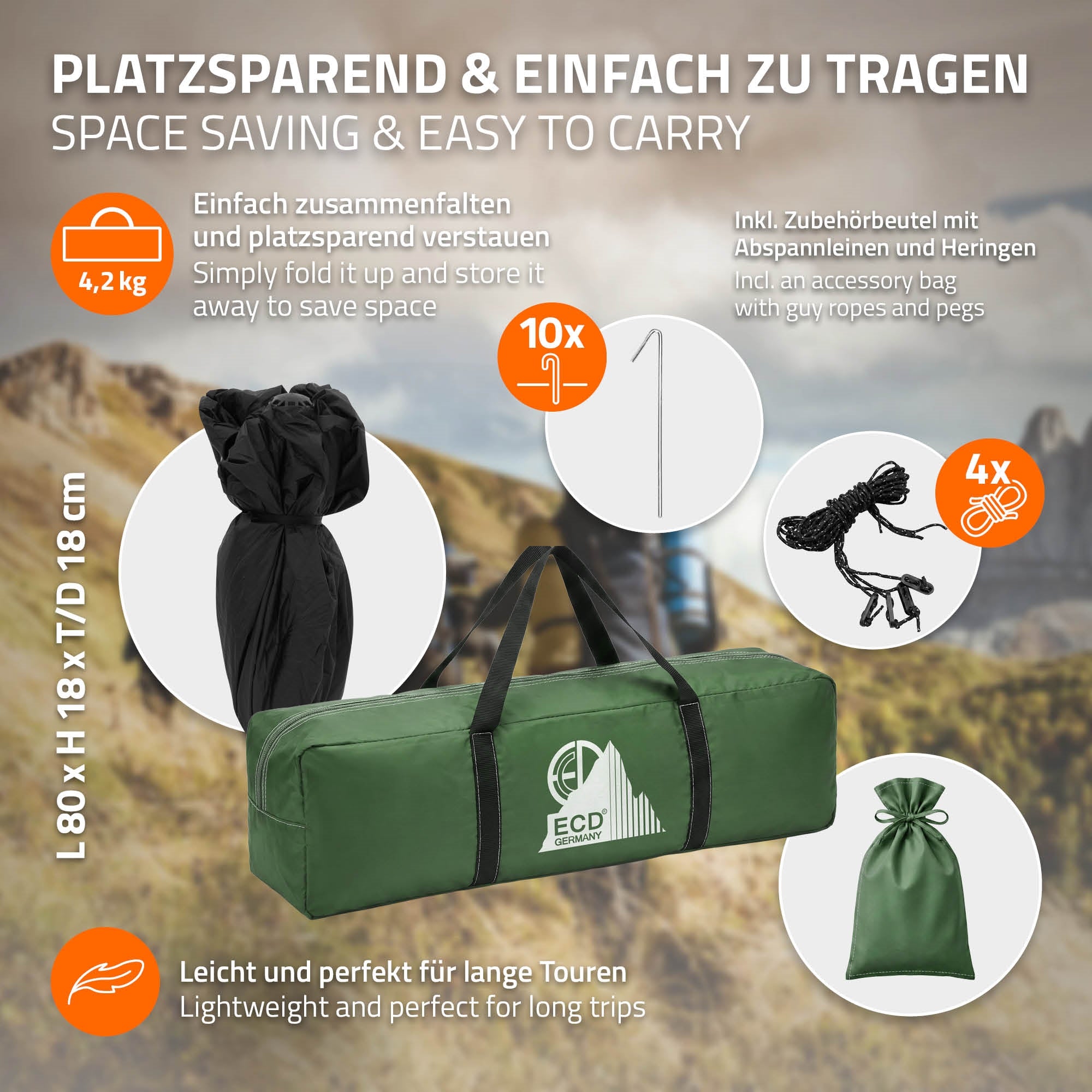 ECD Sport tente pop-up 4 places verte double-toit 2 portes