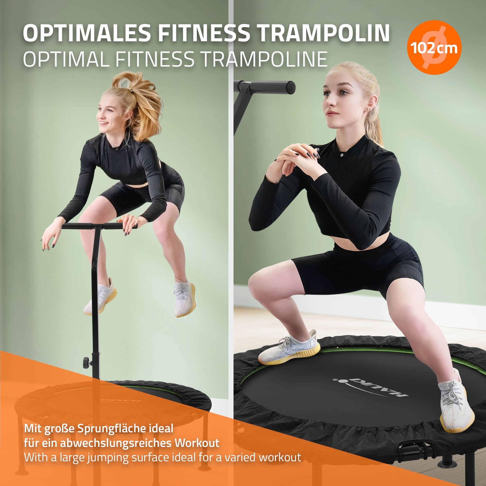 ECD Germany Hauki Trampoline fitness noir 102 cm avec barre