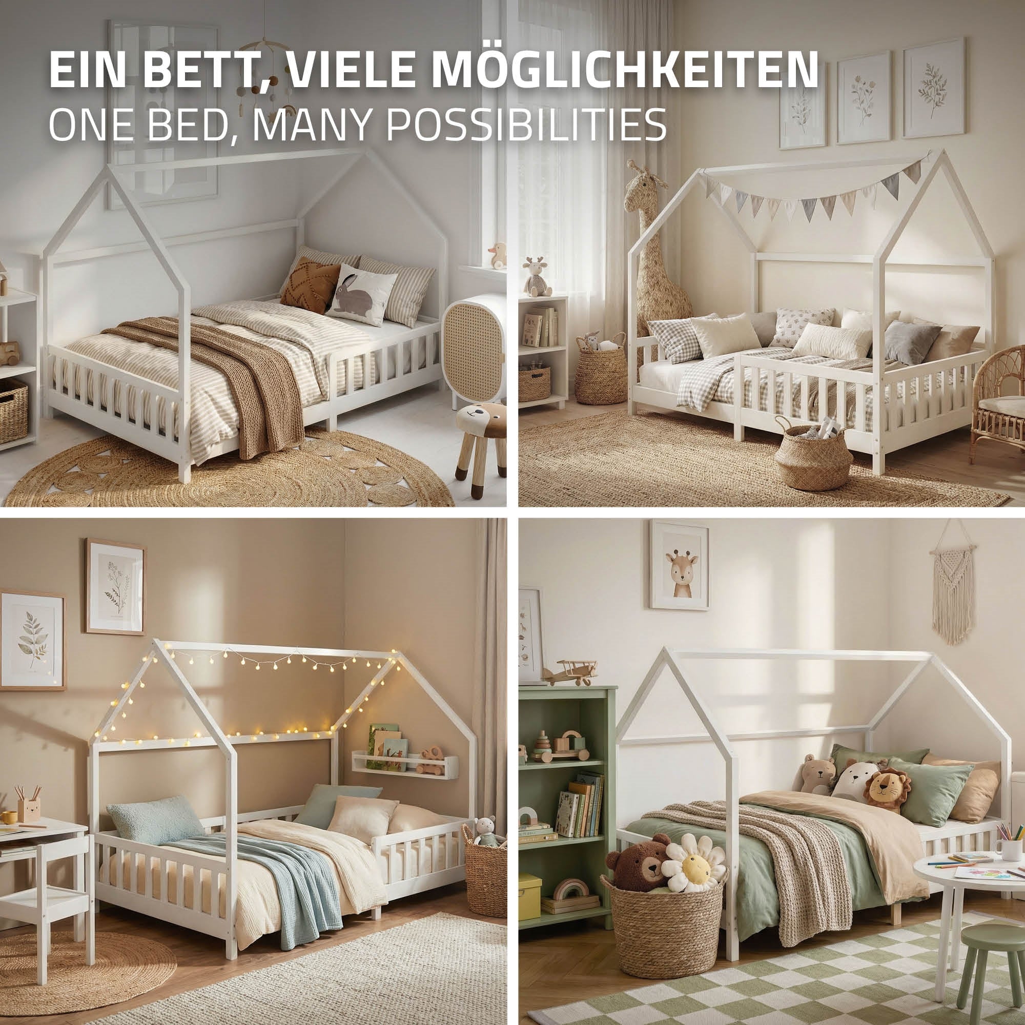 ML-Design lit cabane enfant blanc pin 140x200 cm + sommier