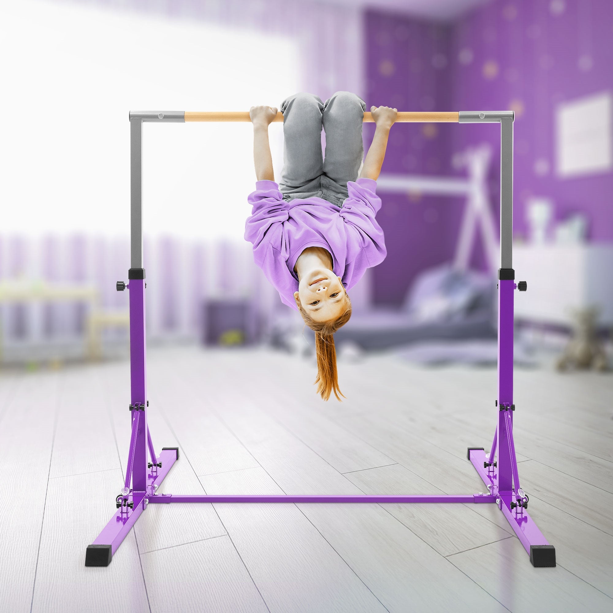ECD Germany Hauki Barre de Gym Enfant Violet Pliable 150 cm