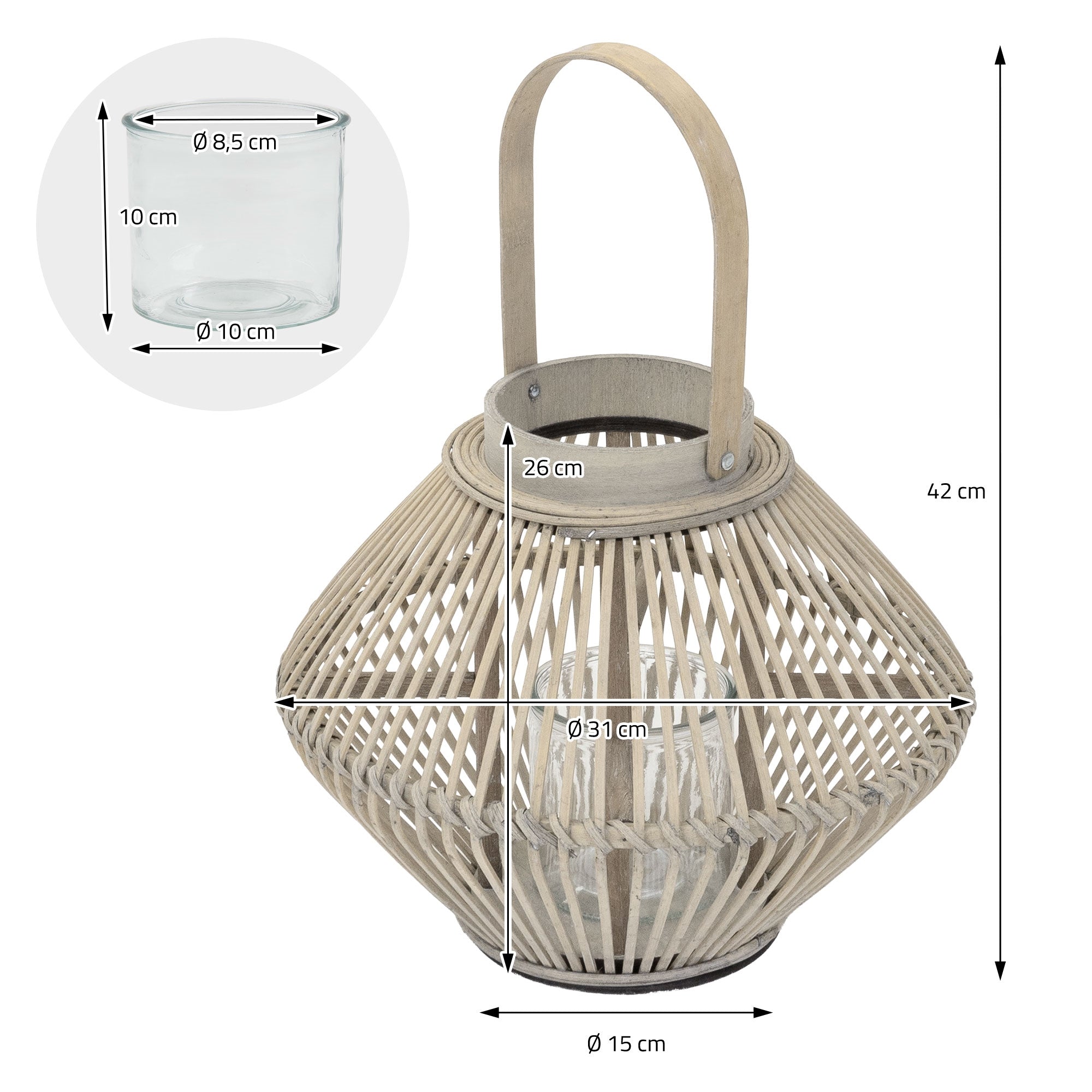 ECD Germany Garten Lanterne Bambou 42 cm avec verre