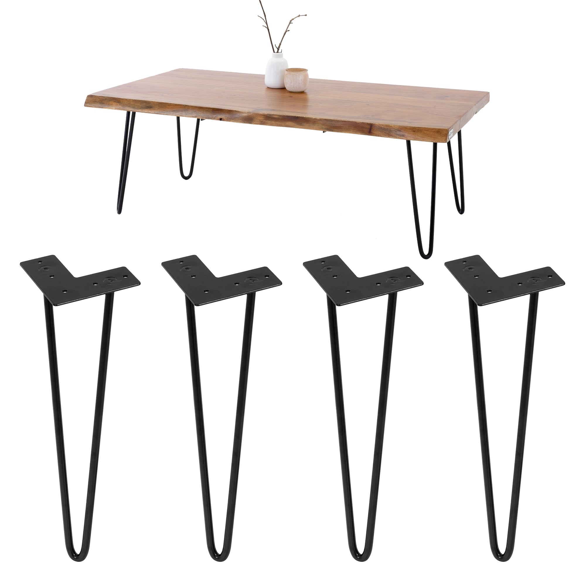 ML-Design pieds de table hairpin acier noir 20,5 cm lot 4