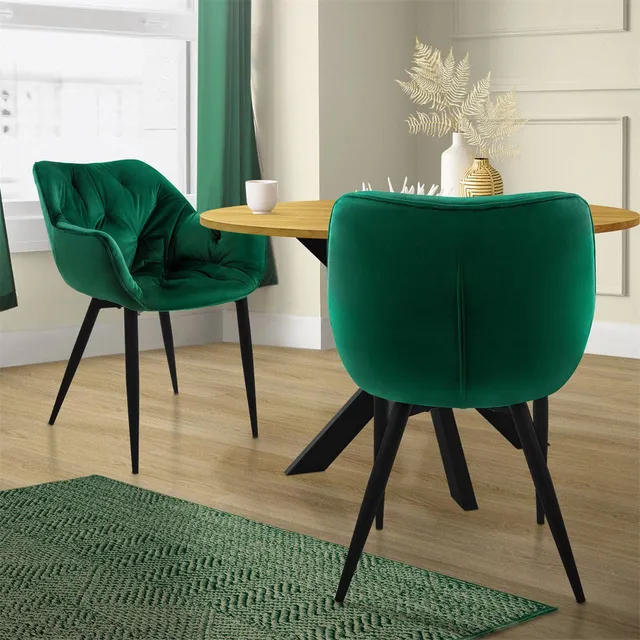 ECD Germany Möbel Chaise Salle à Manger Vert Foncé Lot 2 Velours