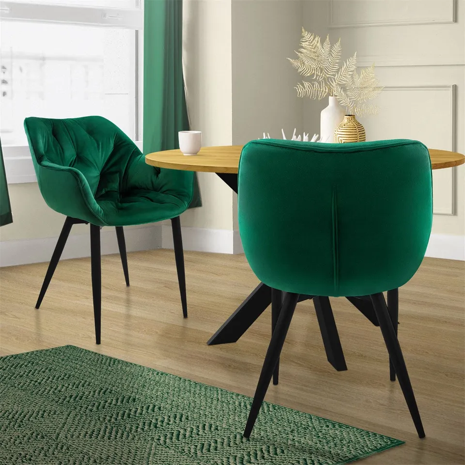 ECD Germany Möbel Chaise Salle à Manger Vert Foncé Lot 2 Velours