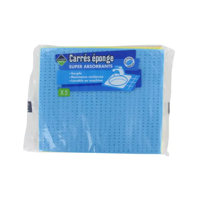 Leader Price Produits ménagers carrés éponge absorbants x5