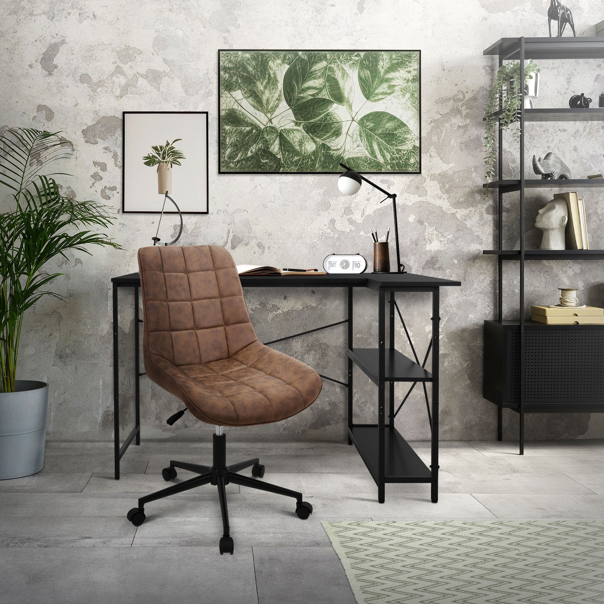 ML-Design Chaise bureau à roulettes marron simili cuir