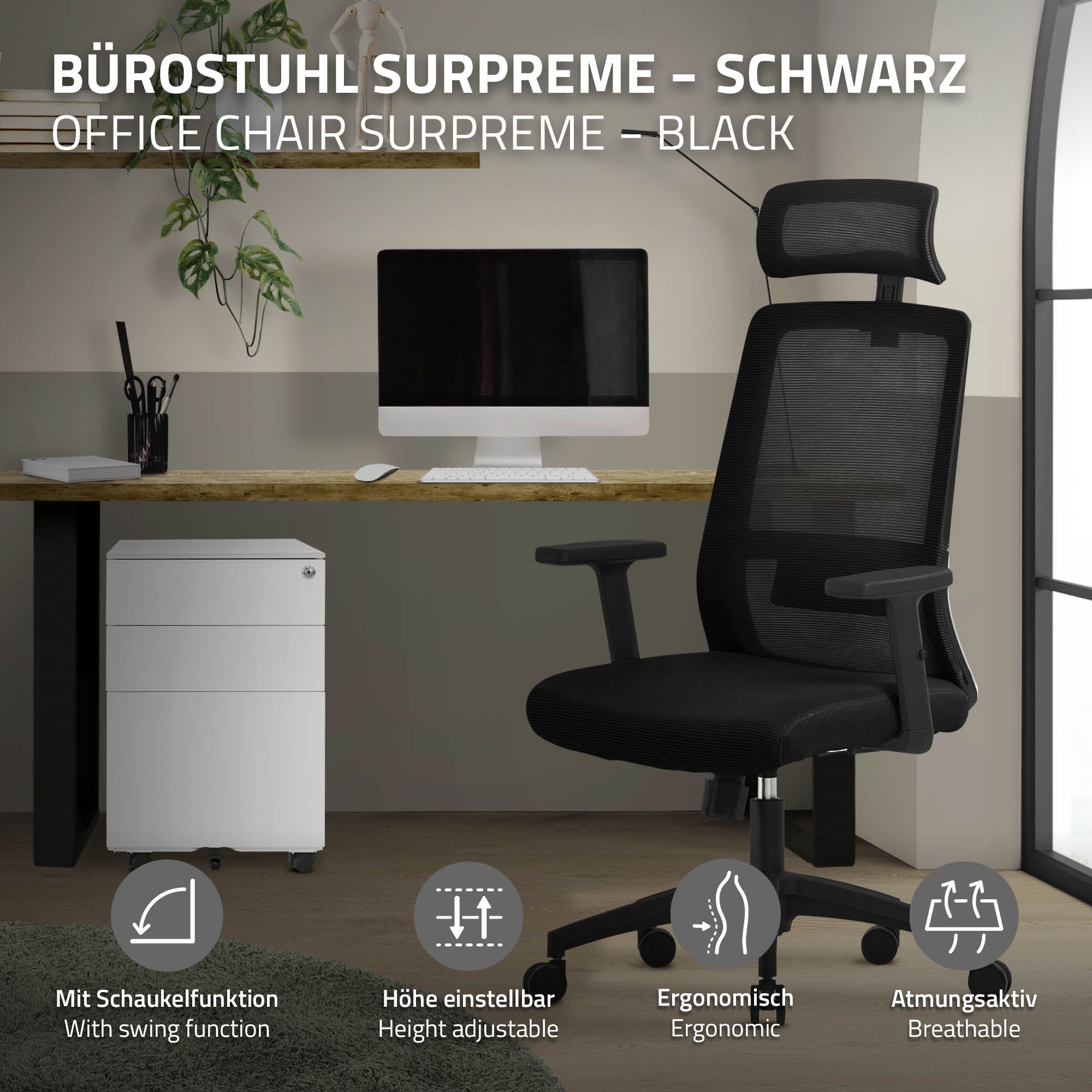 ECD Germany Surpreme chaise bureau ergonomique gris filet