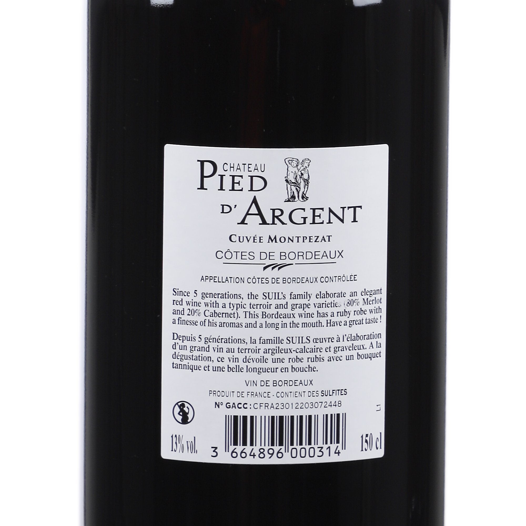 Château Pied d'Argent AOC 2021 vin rouge Bordeaux 13%