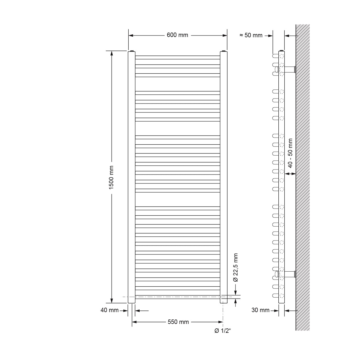 ECD Germany Heizungen sèche-serviette électrique 1200W 600x1500 blanc