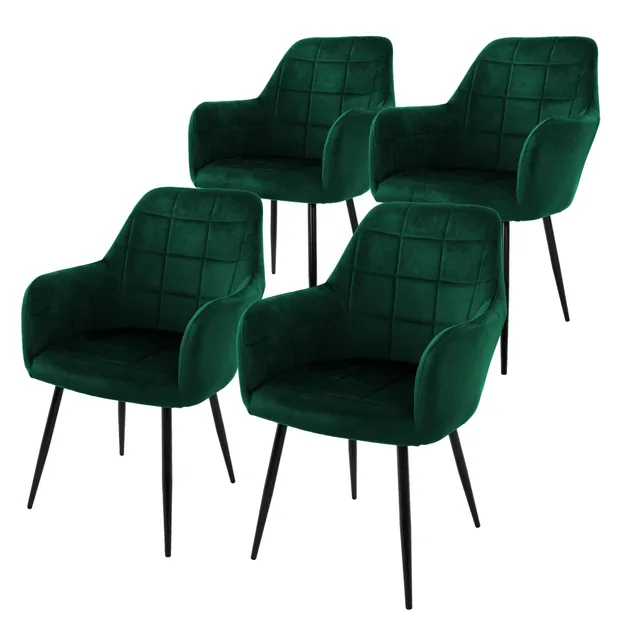 ECD Germany Möbel lot 4 chaises salle vert foncé velours