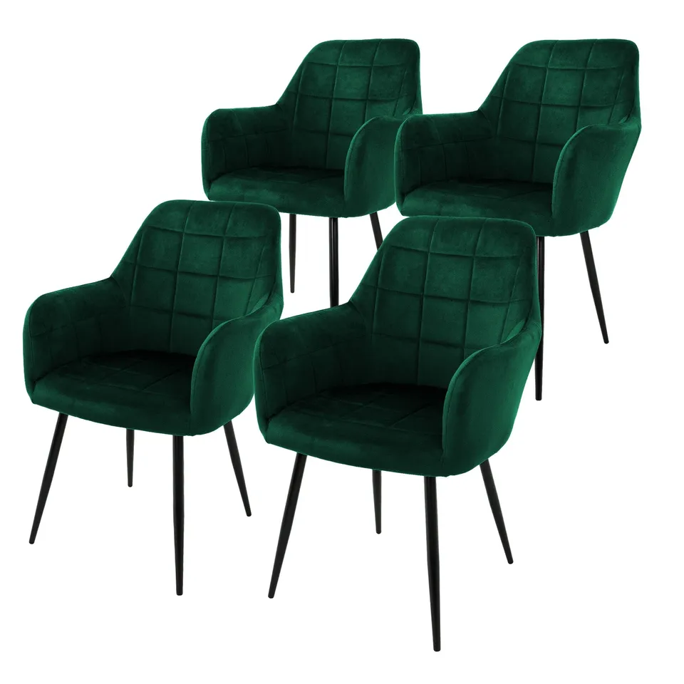 ECD Germany Möbel lot 4 chaises salle vert foncé velours