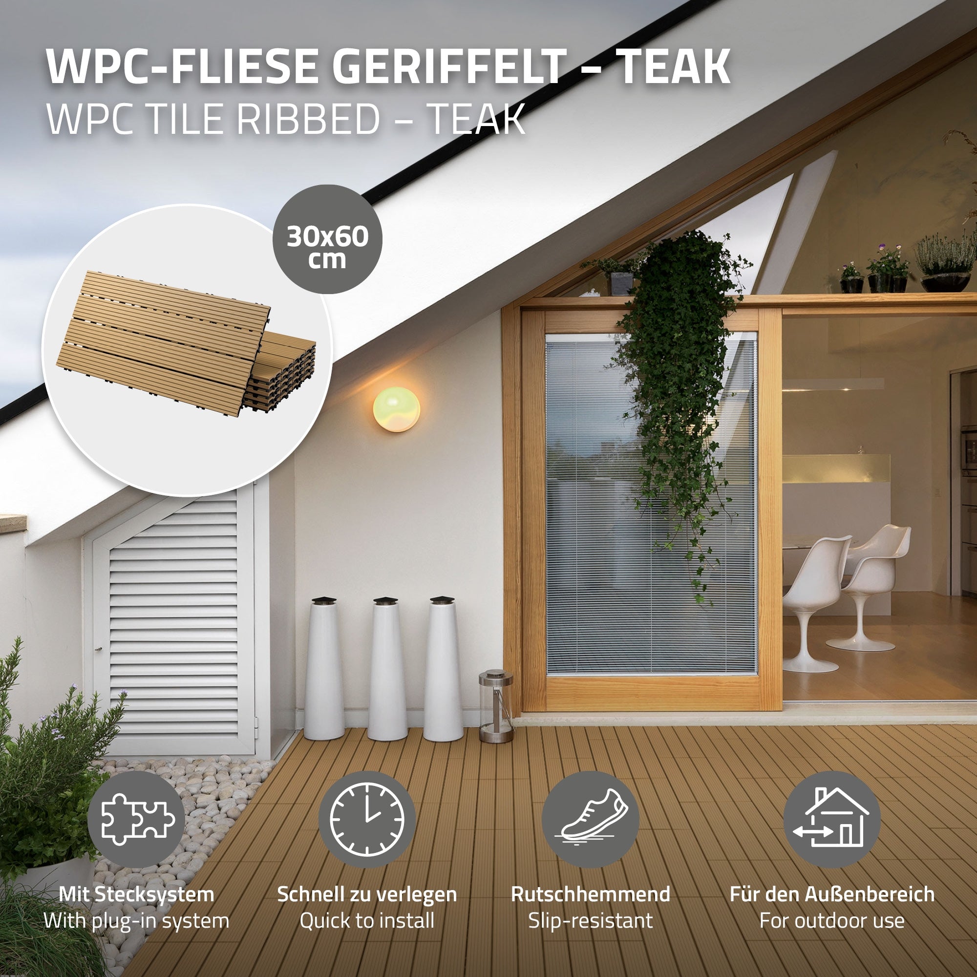 ECD Germany dalle terrasse WPC teck 60x30 cm lot 2 m²