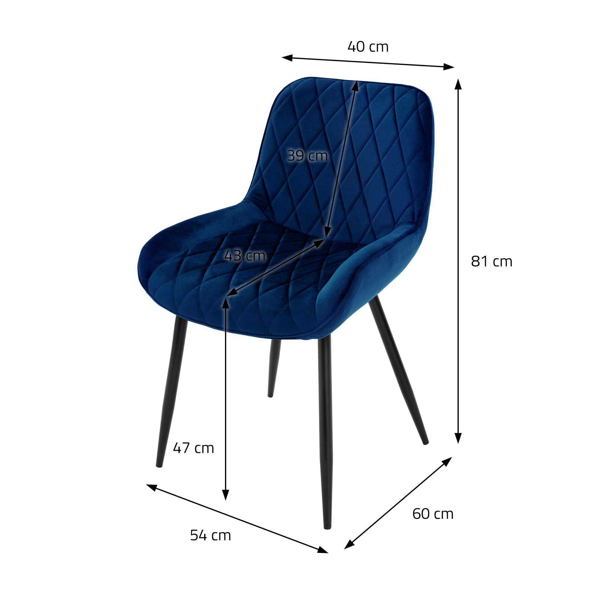ECD Germany Möbel chaises salle à manger velours bleu foncé lot de 4