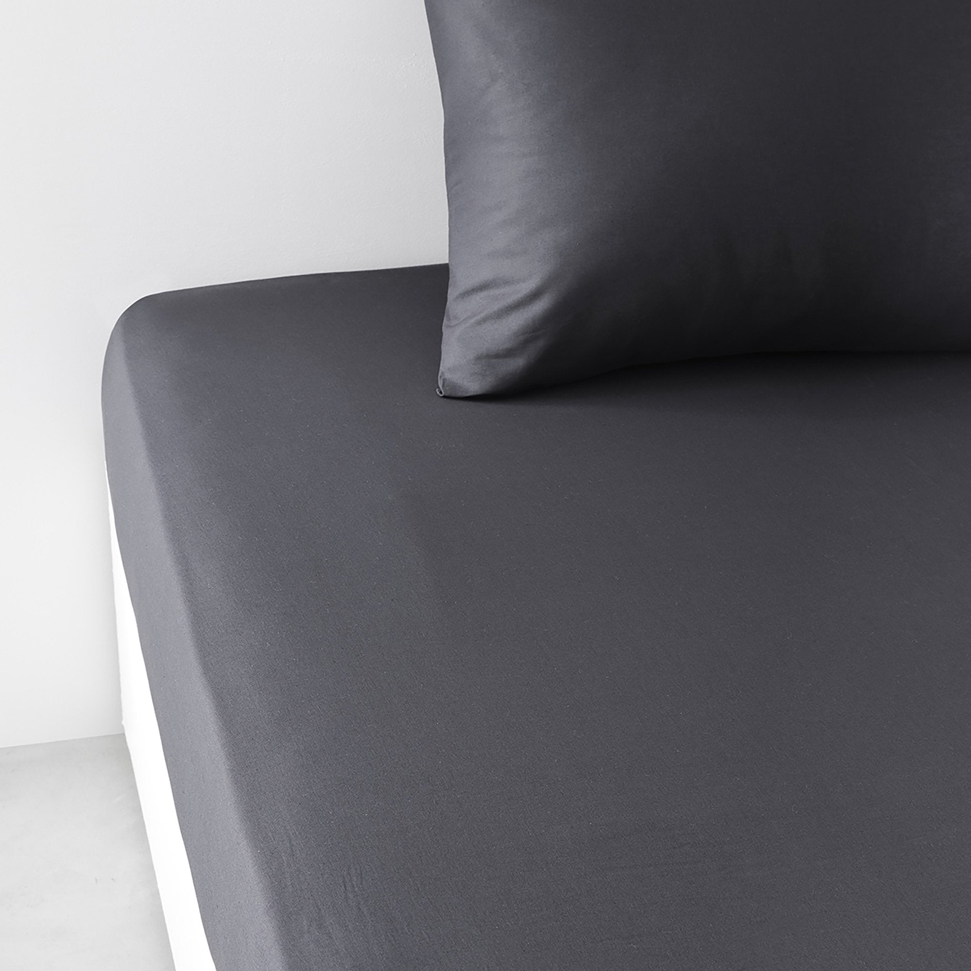 Stokomani drap housse gris 57 fils linge lit uni