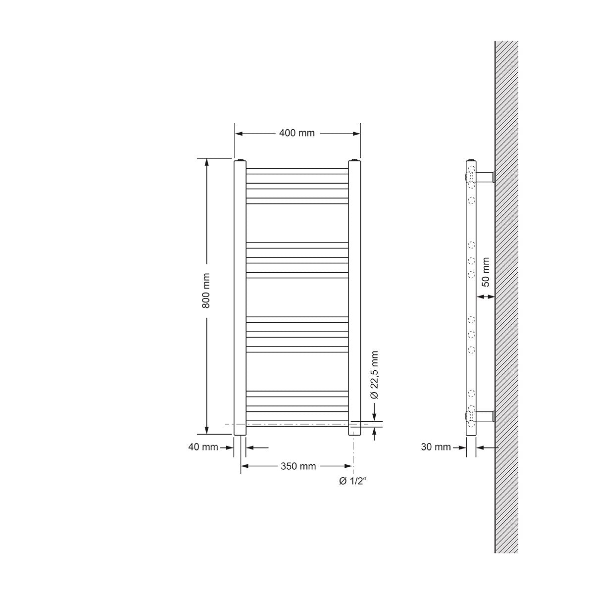 LuxeBath Radiateur salle de bain chromé 300W 400x800