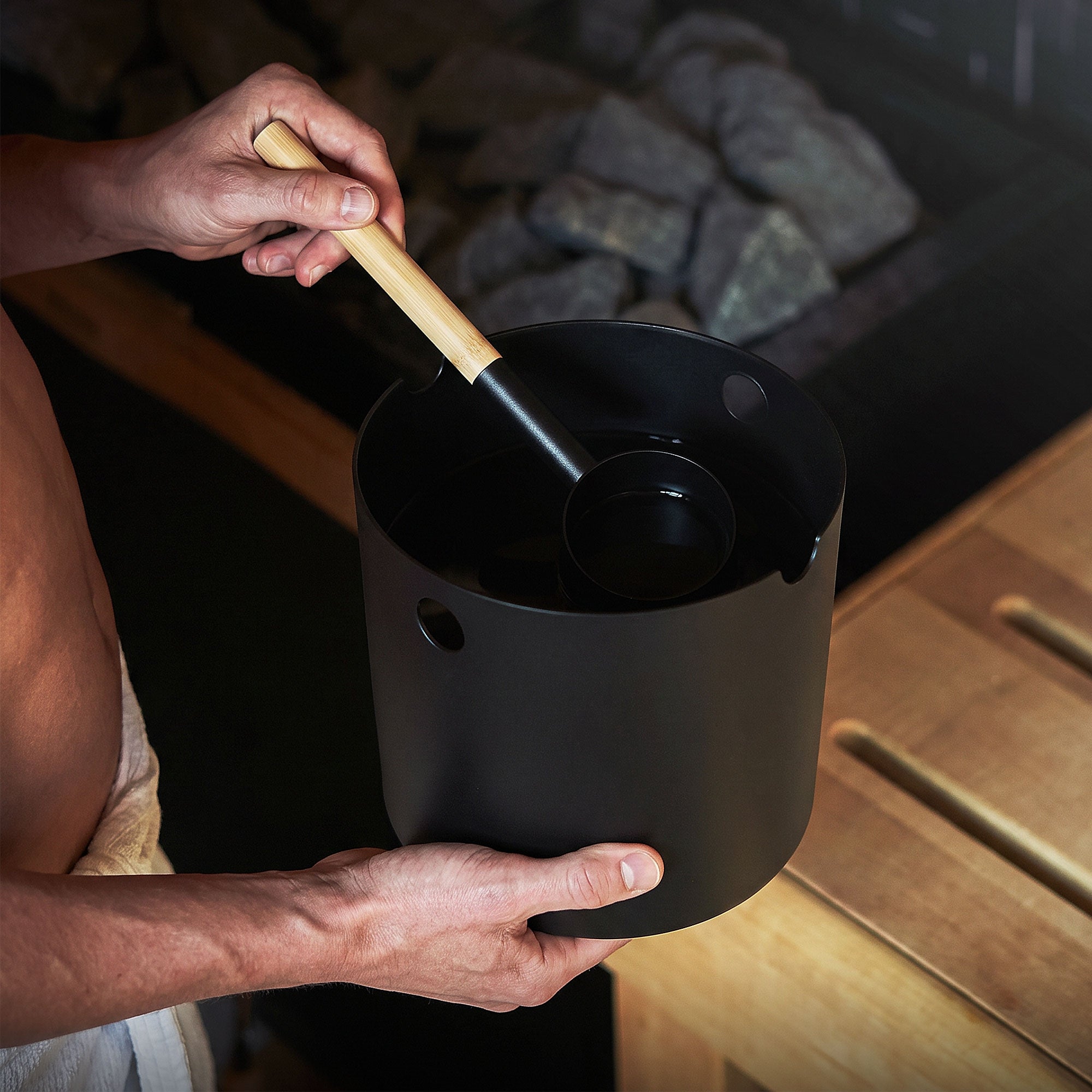 ECD Germany Haus Wohnen LuxeBath kit sauna seau 7L noir 2 pièces