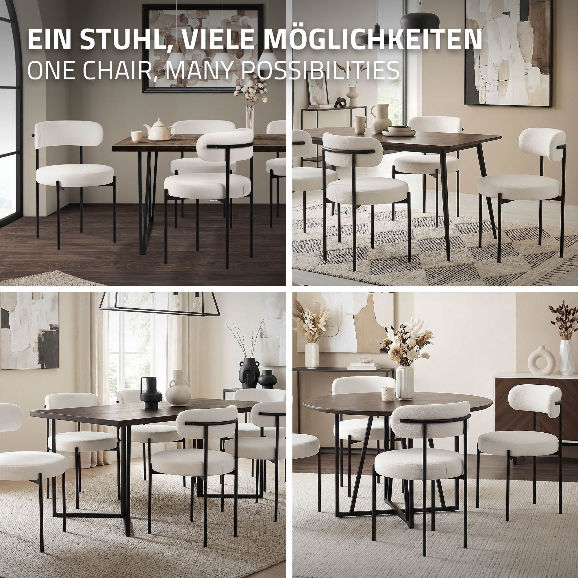 ECD Germany Möbel ML-Design chaise bouclé blanc lot 4 dossier