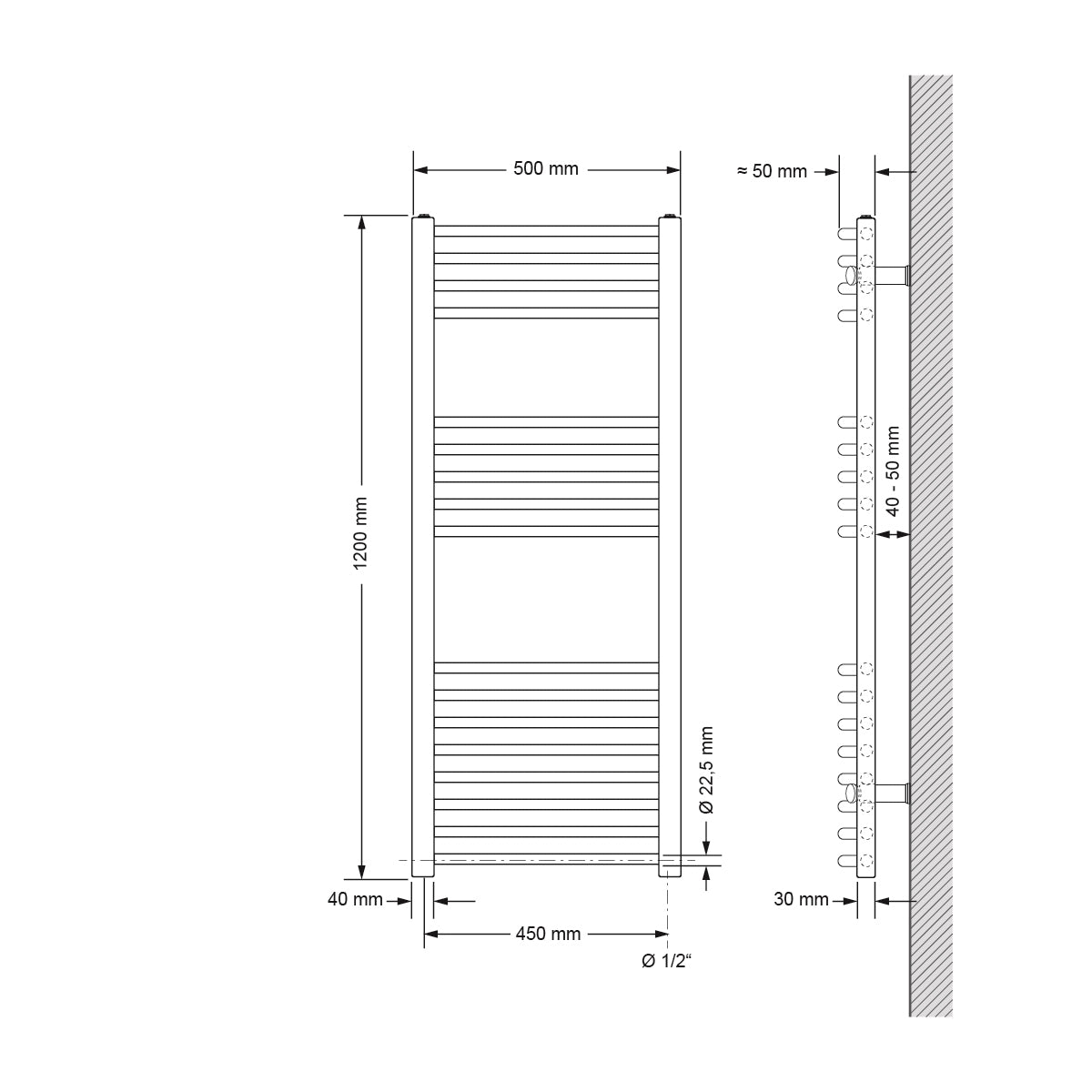 ECD LuxeBath 500x1200 mm radiateur électrique blanc courbé 1200W