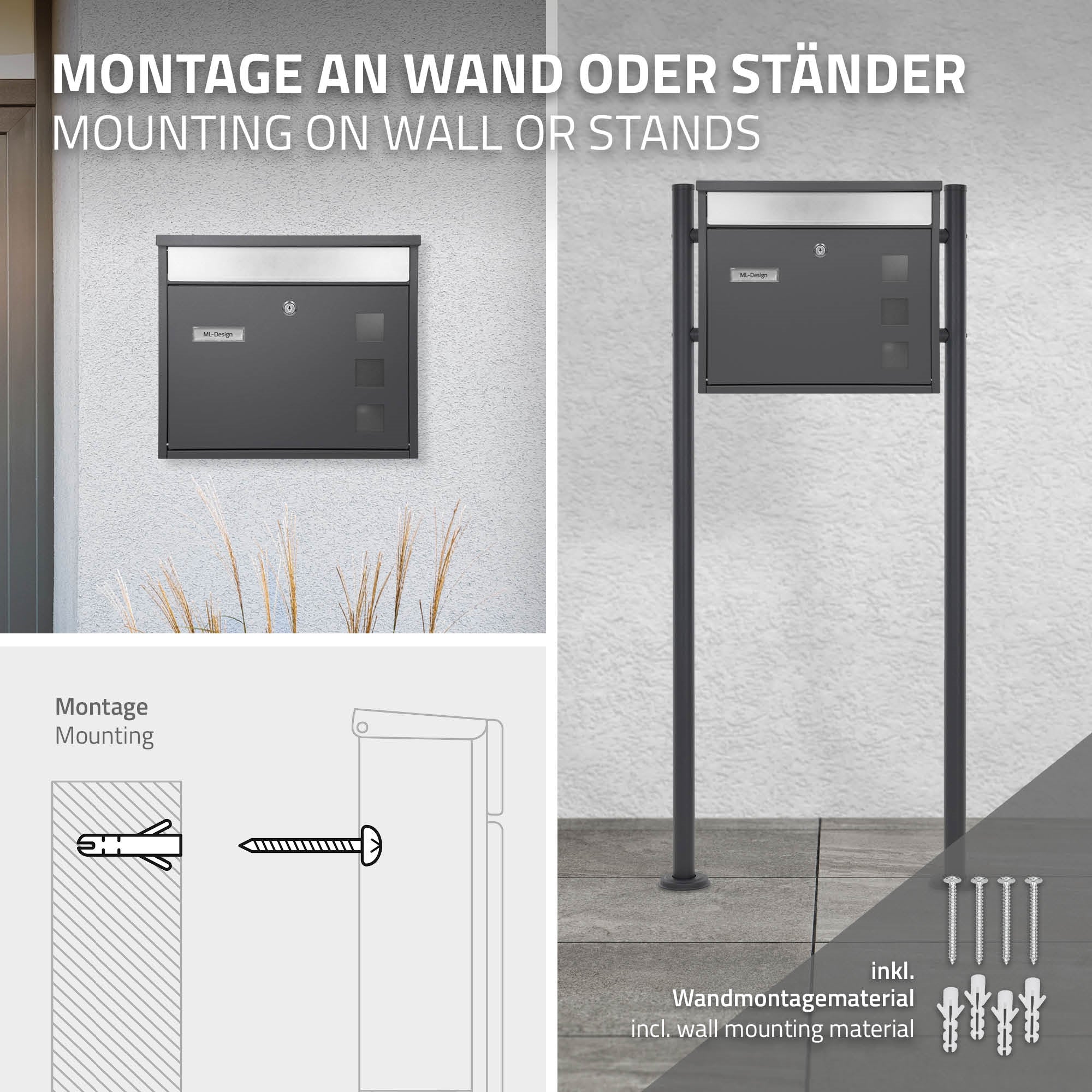 ECD Germany ML-Design boîte aux lettres anthracite 36 cm inox
