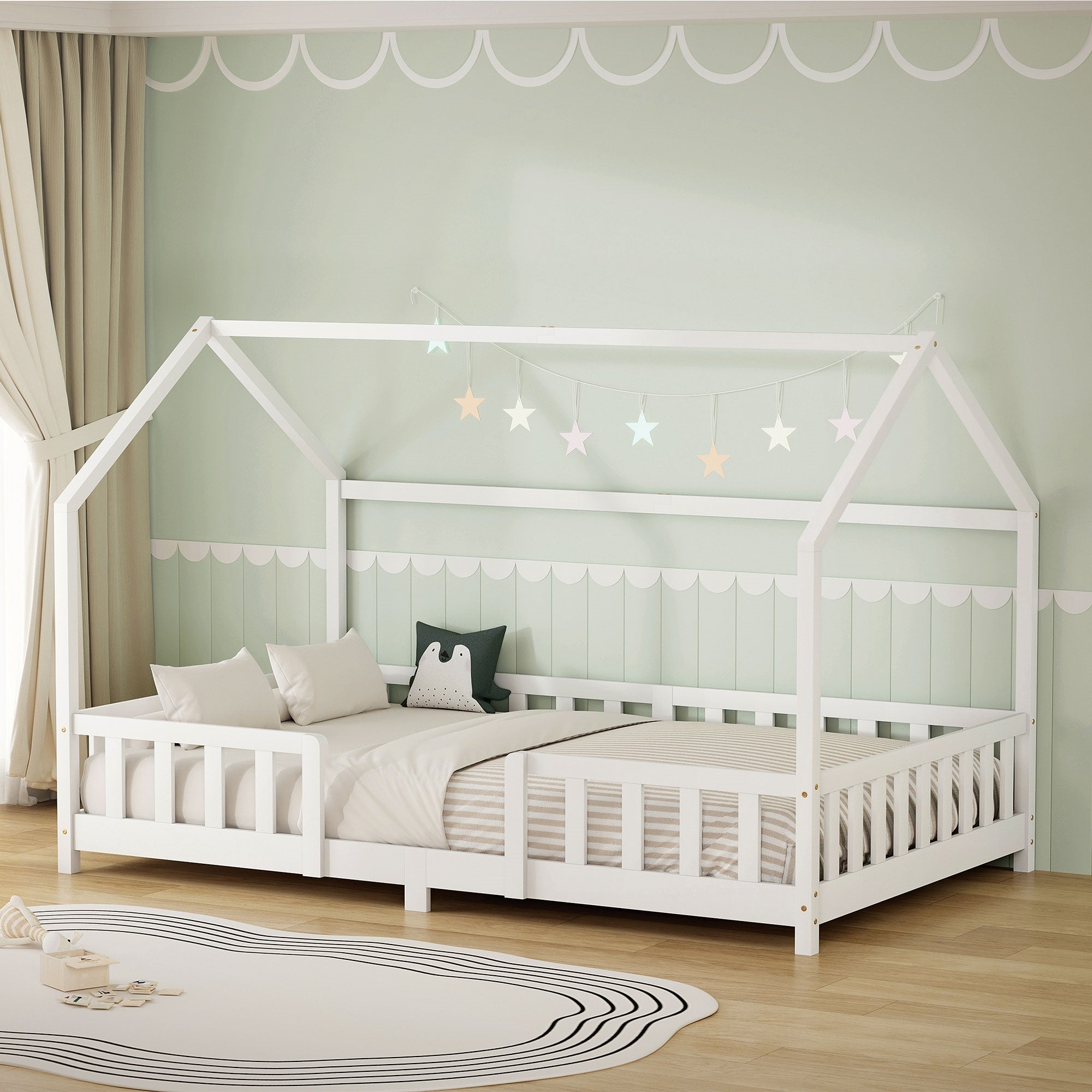 ECD Germany Kinder lit cabane 120x200 cm blanc avec barrière