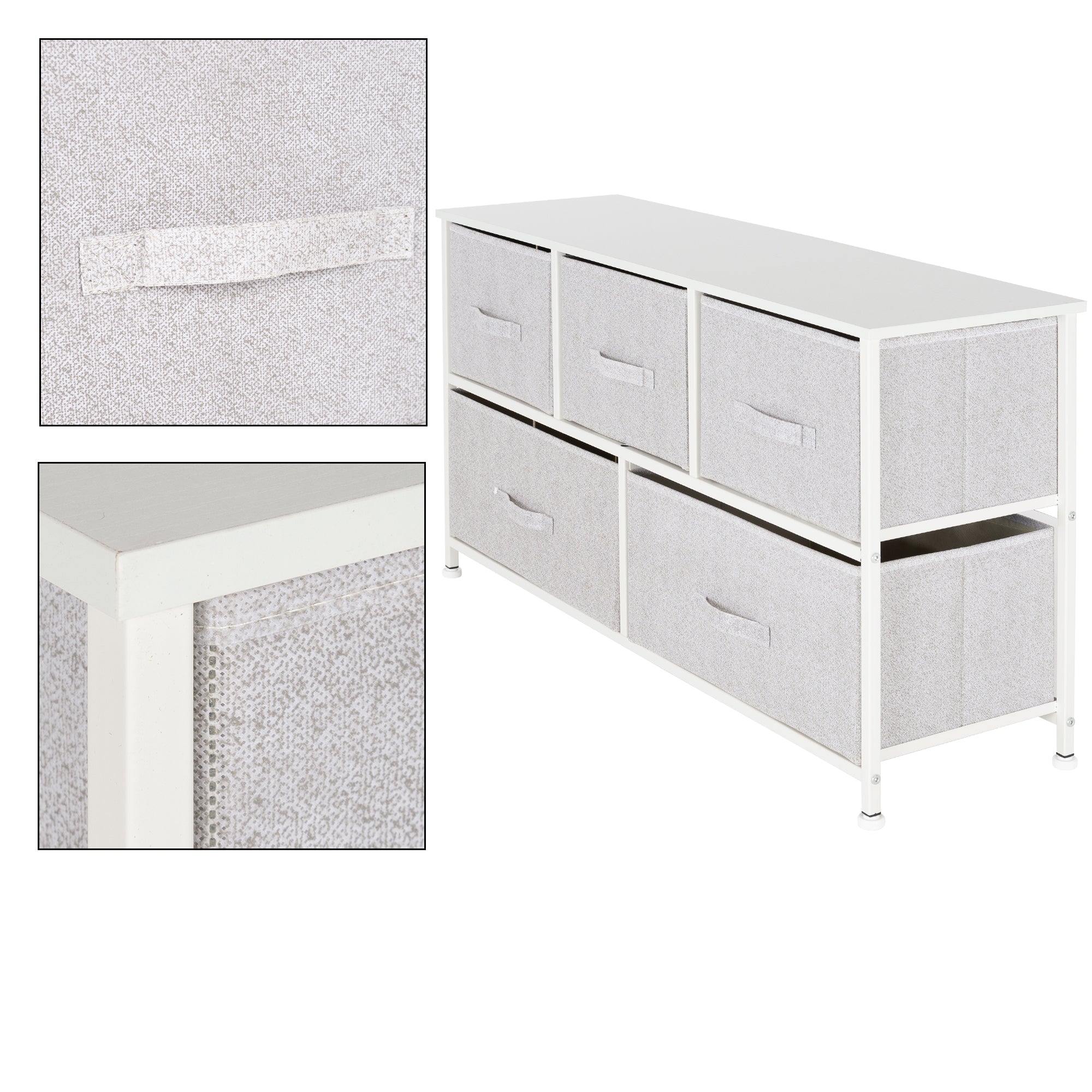 ECD Germany Möbel commode 5 tiroirs blanc tissu 100 cm