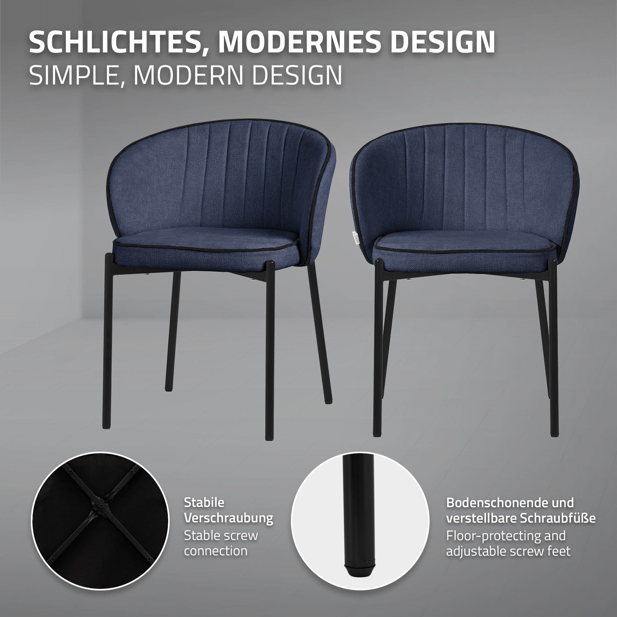 ML-Design 2 chaises salle à manger bleu foncé tissu 120 kg
