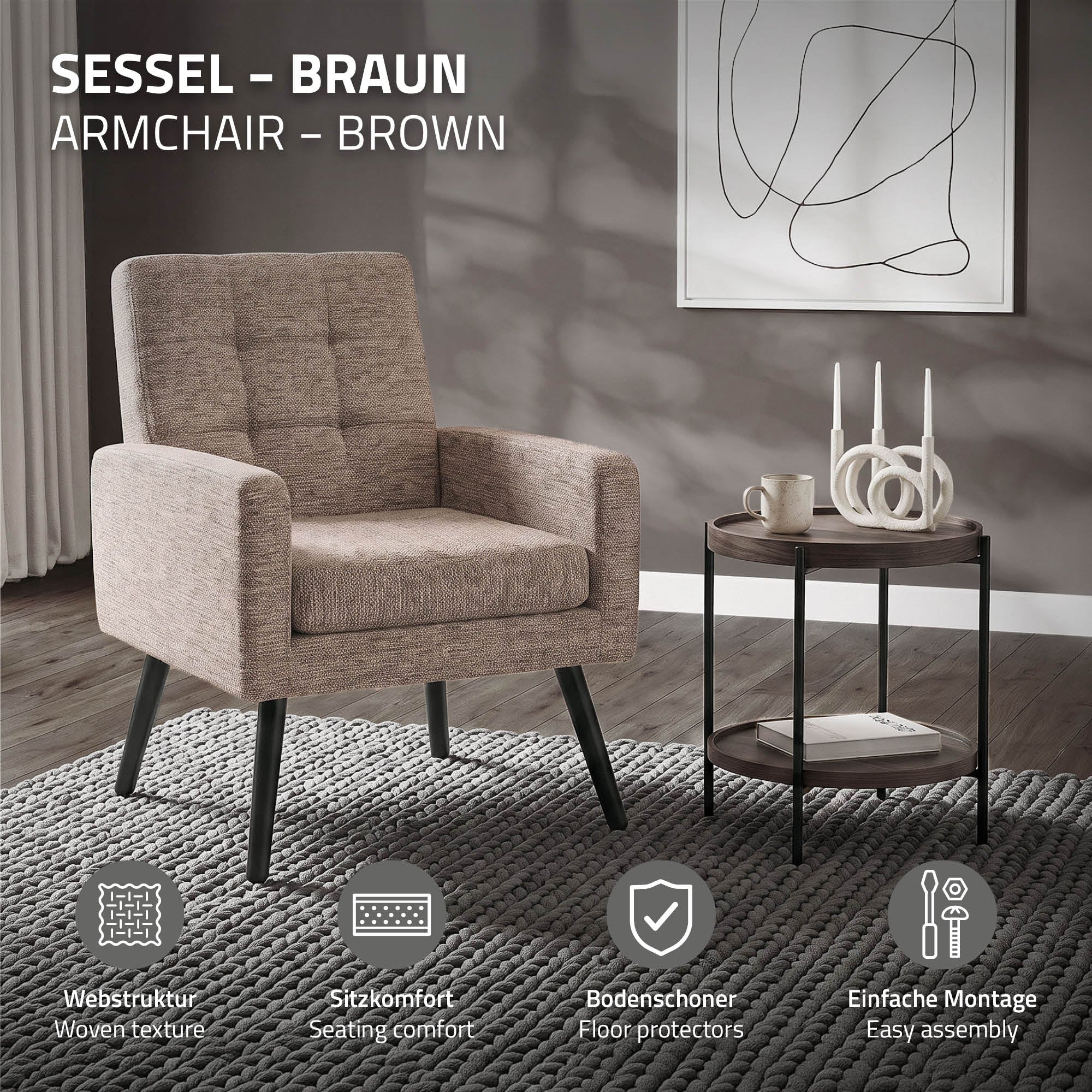 ECD Germany Möbel fauteuil marron tissu 66,5x80x63,5 cm acier