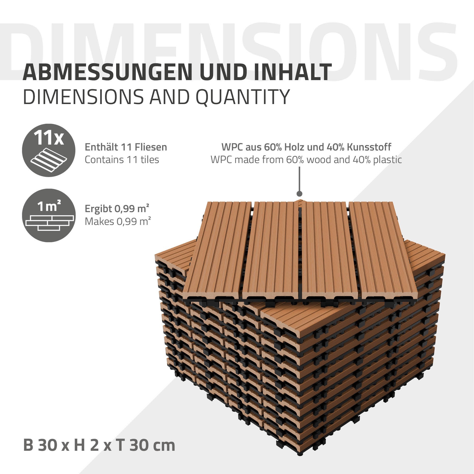 ECD Germany Garten dalle terrasse WPC marron clair 30x30 cm 1m²