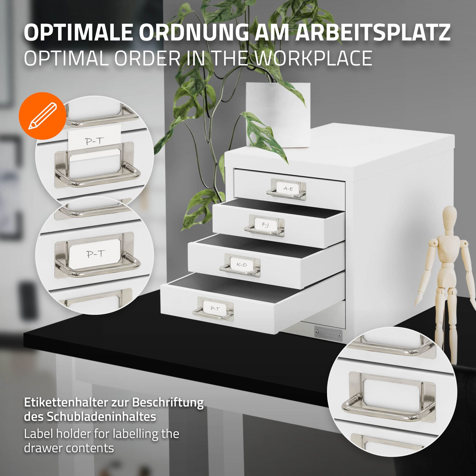 ECD Germany ML-Design caisson bureau blanc 5 tiroirs 28x38x33 cm