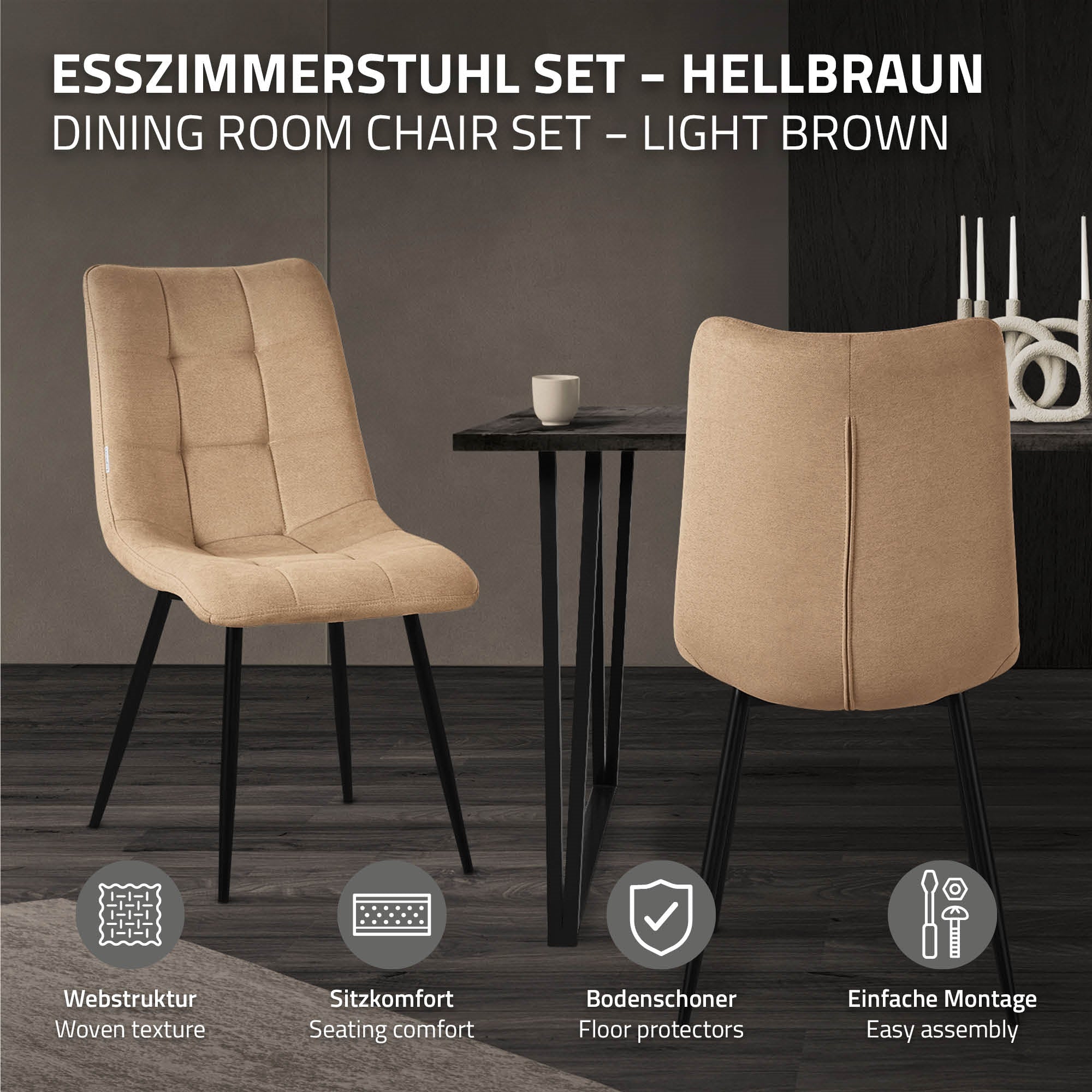 ML-Design B-Ware chaise marron clair lot de 2 polyester