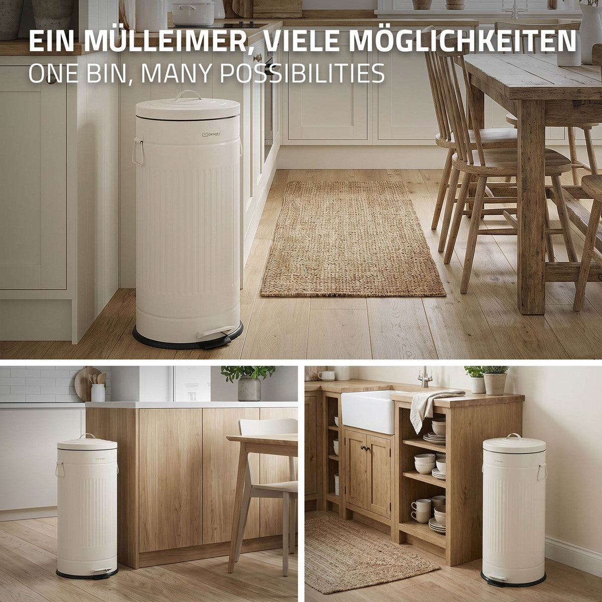 ECD Germany Möbel poubelle cuisine 30L beige acier pédale